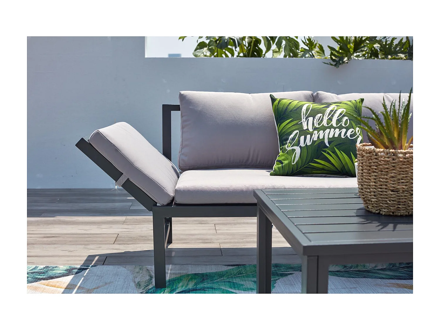 Niedriges Gartenmöbelset 4 Plätze Hellgrau Verstellbares Sofa KATEA