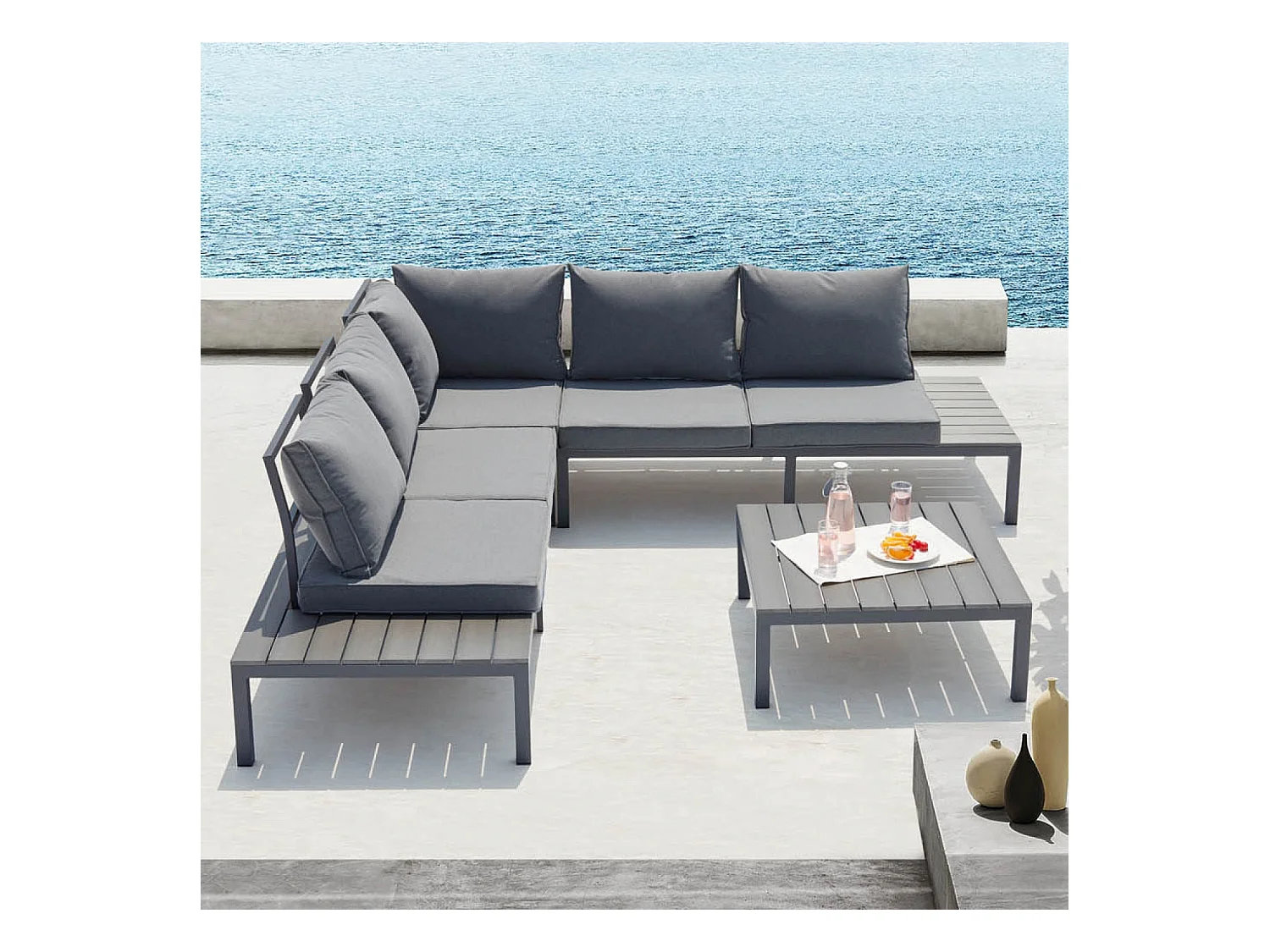 Salon de jardin bas 5 places en aluminium gris foncé FIRA