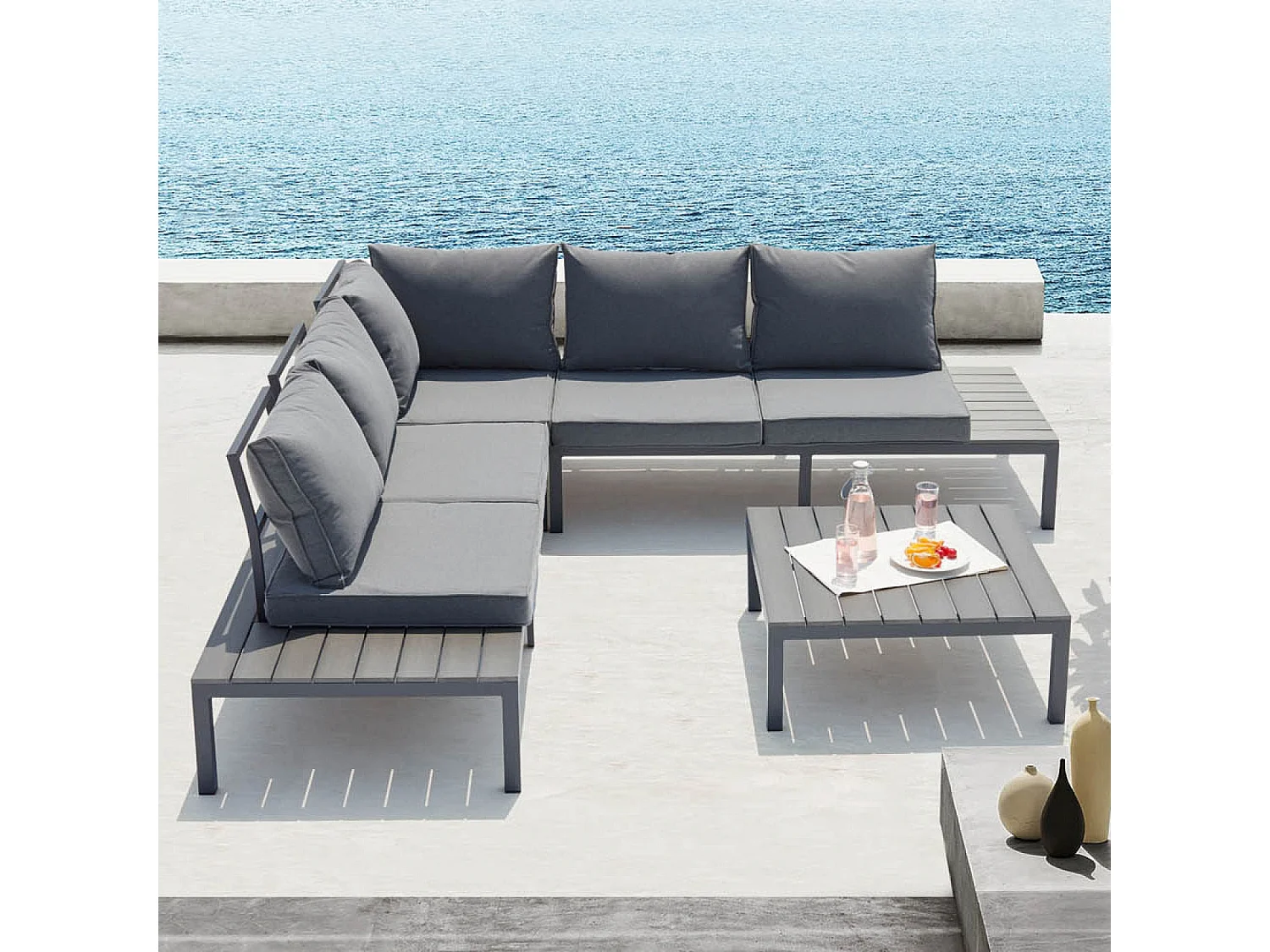 Loungeset voor 5 personen van grijs aluminium FIRA met donkergrijze kussens