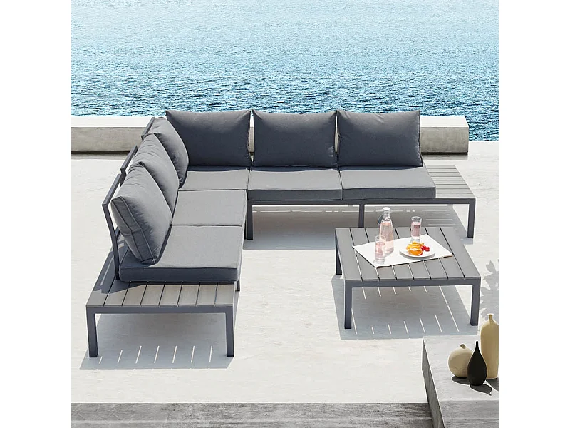 Salon de jardin bas 5 places en aluminium gris foncé FIRA