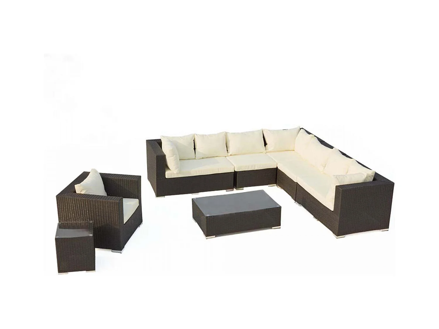 Salotto da giardino 8 posti in resina intrecciata nero/bianco SALENTO