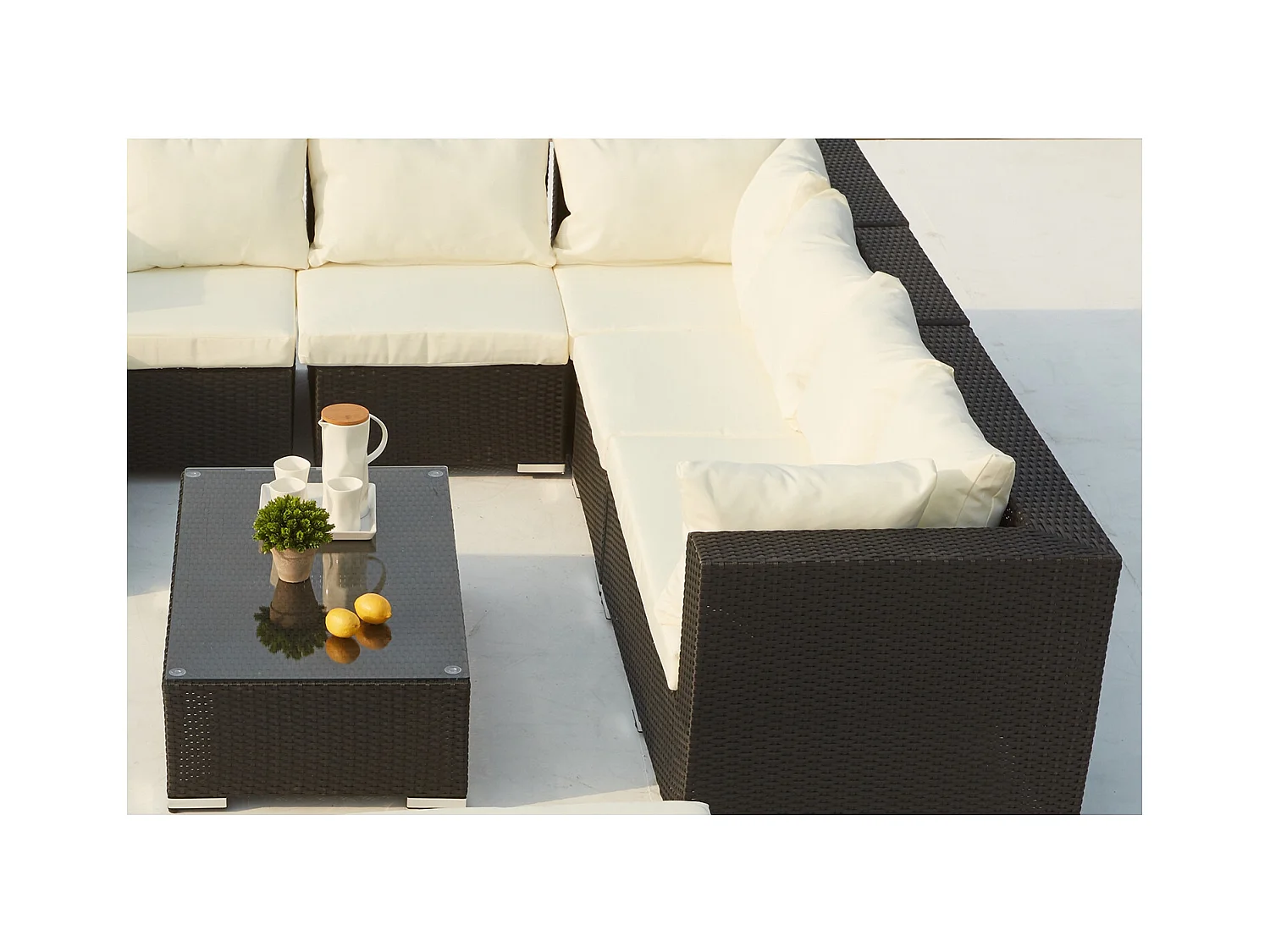 Salotto da giardino 8 posti in resina intrecciata nero/bianco SALENTO