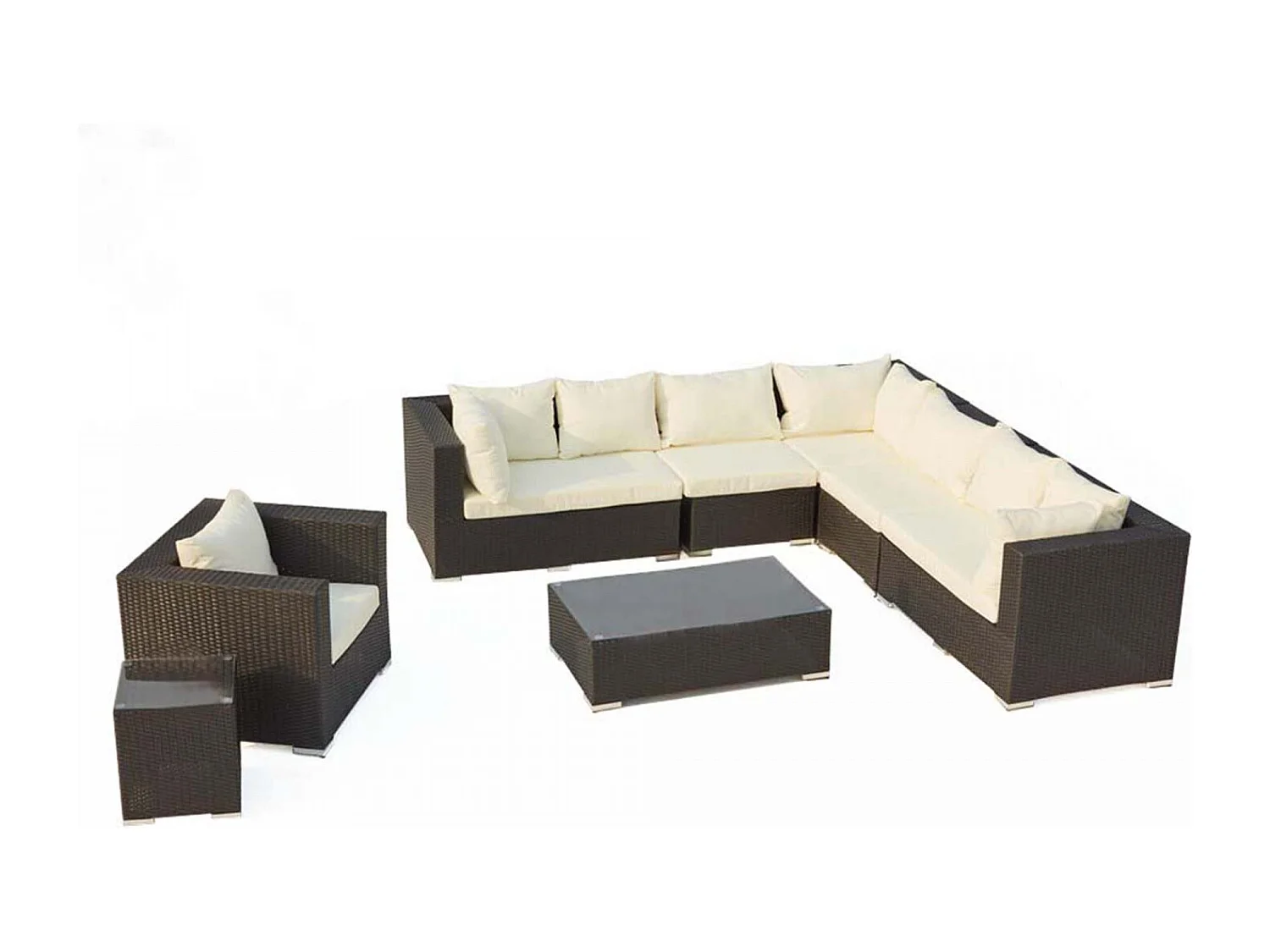 Salon de jardin 8 places en résine tressée noir et blanc SALENTO