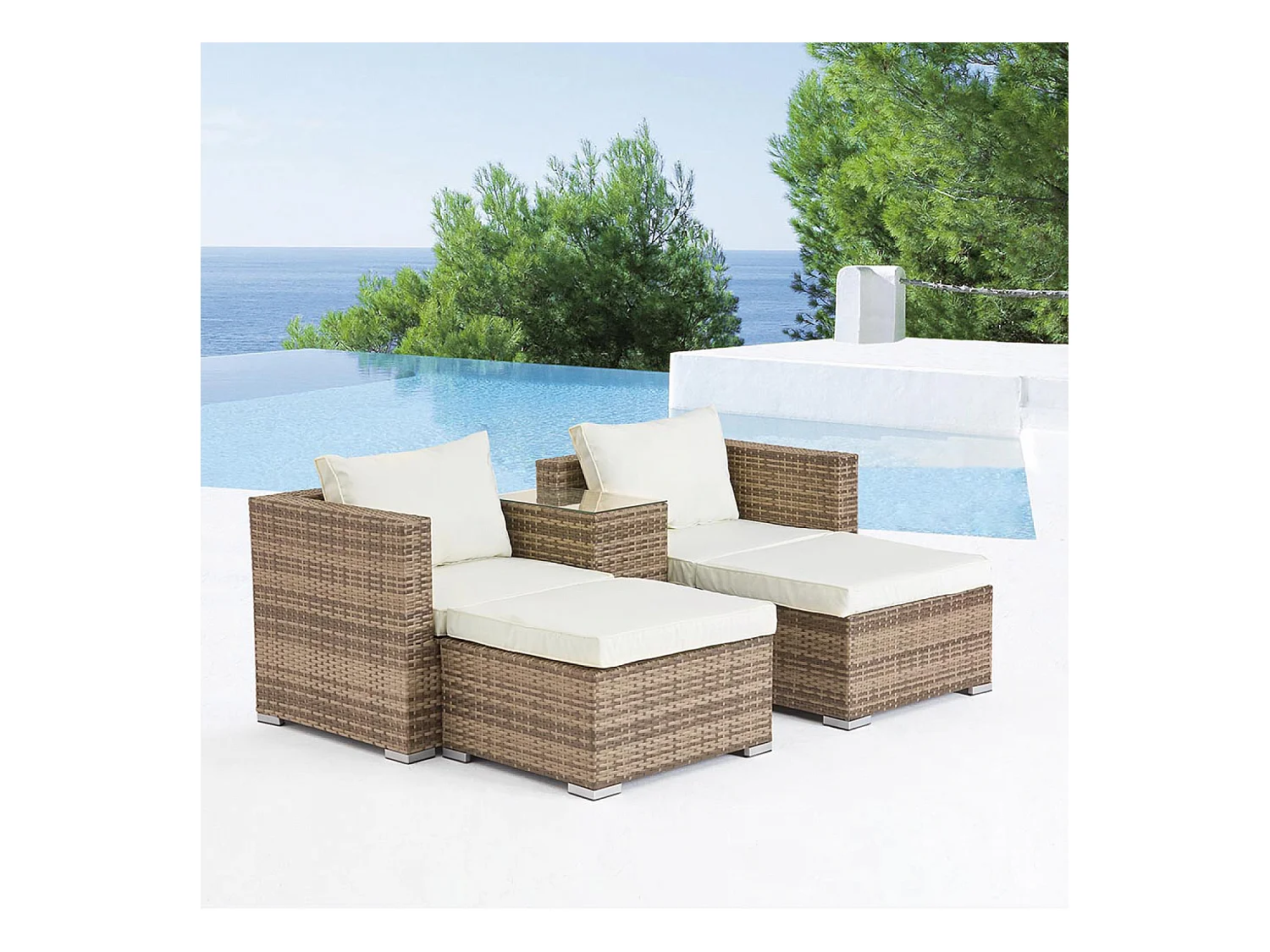 Salotto da giardino 4 posti in resina natural e ecru MOANA