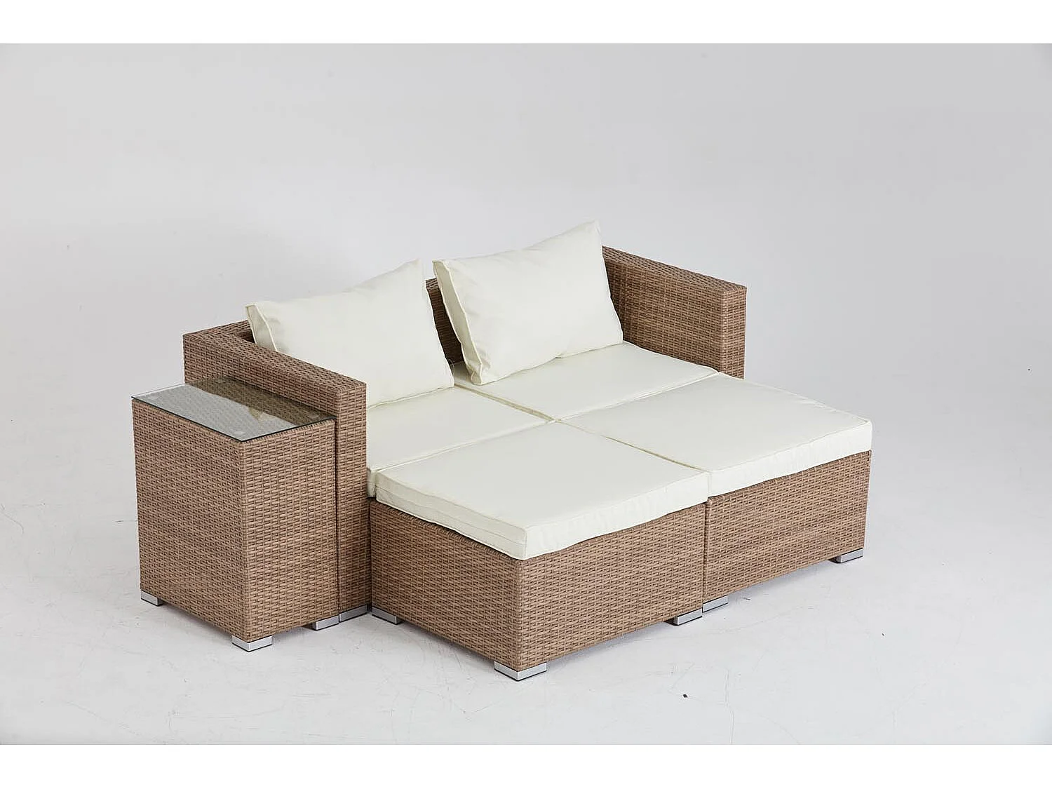 Salon de jardin 4 places en résine tressée naturel et écru MOANA