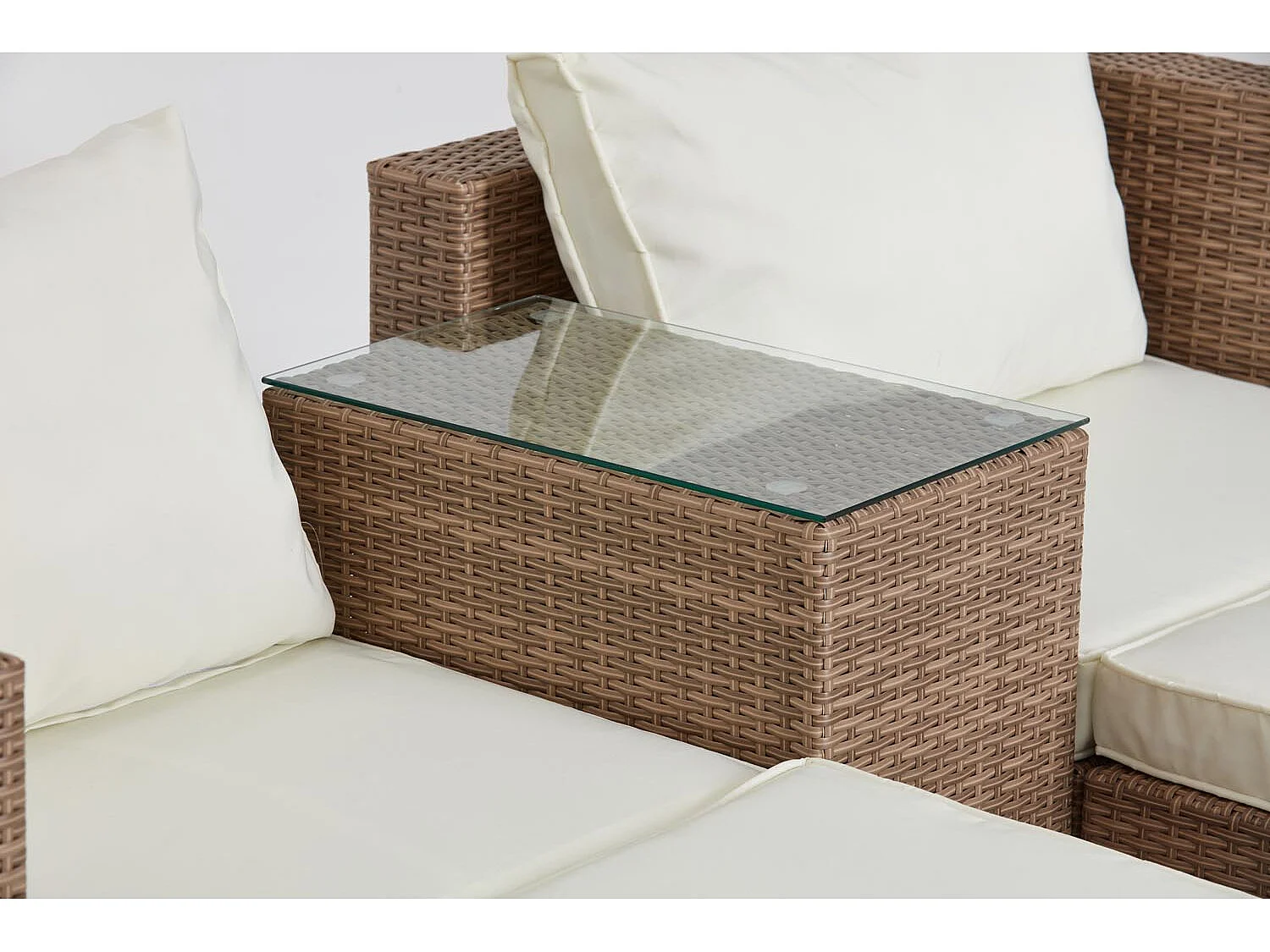 Salon de jardin 4 places en résine tressée naturel et écru MOANA