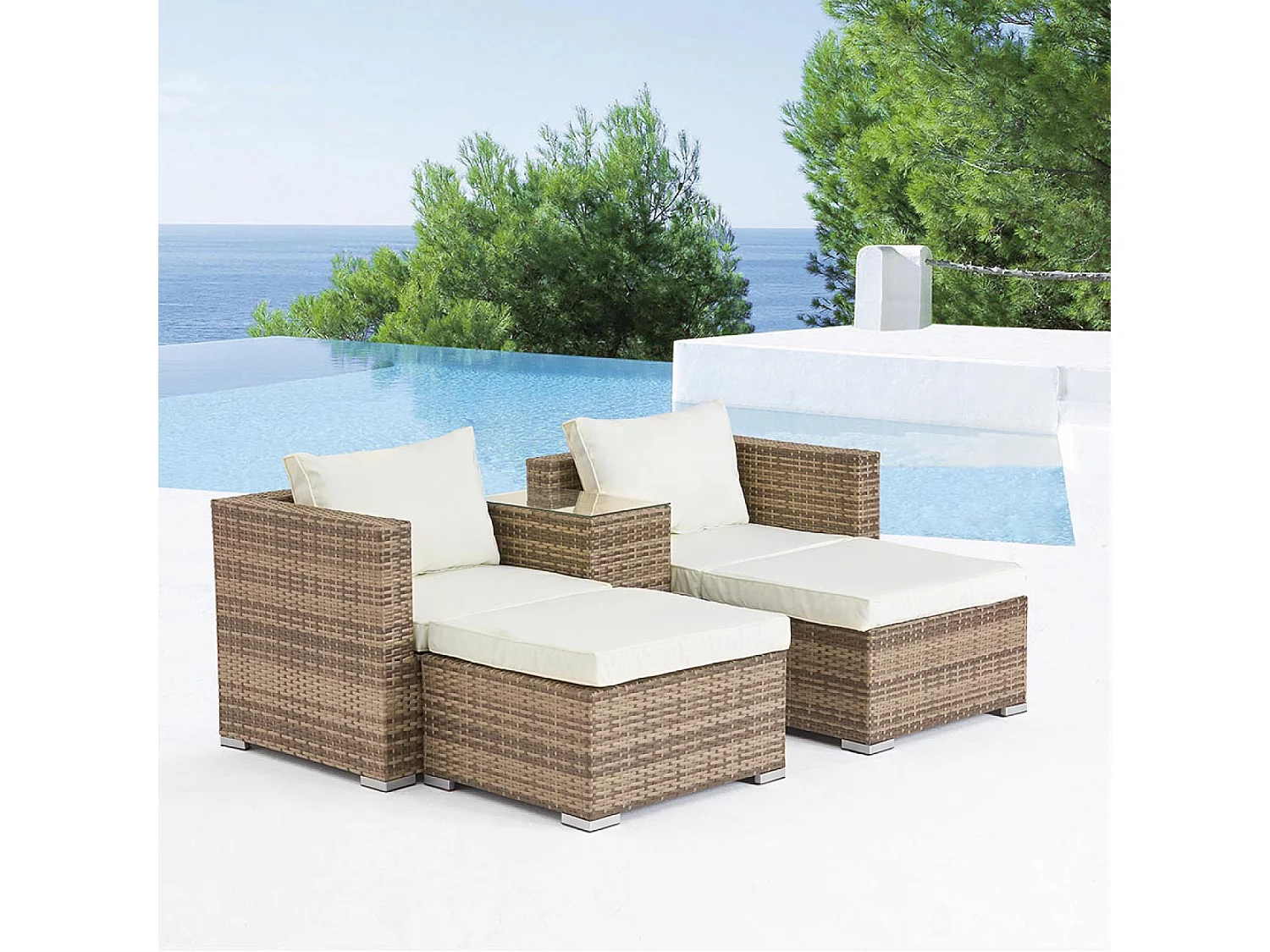 Conjunto de jardín 4 plazas de resina natural y crudo MOANA