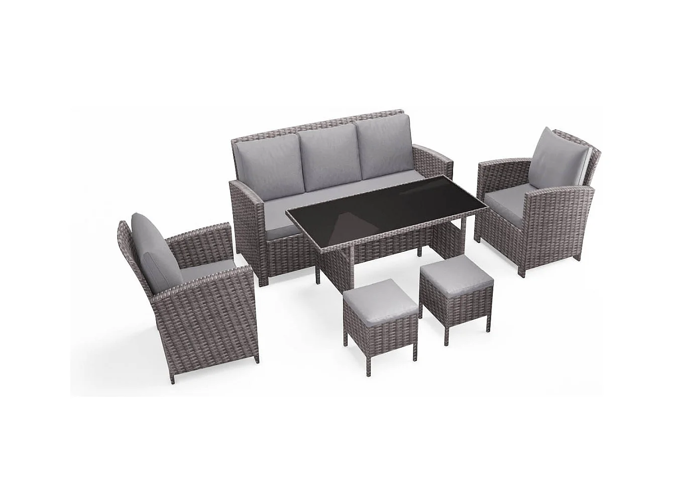 Salon de jardin 7 places en résine tressée gris clair MODENA
