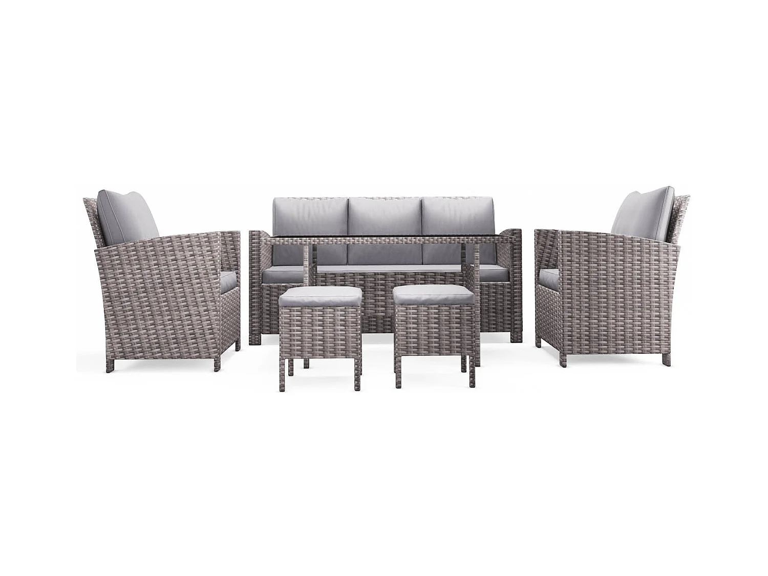 Salon de jardin 7 places en résine tressée gris clair MODENA