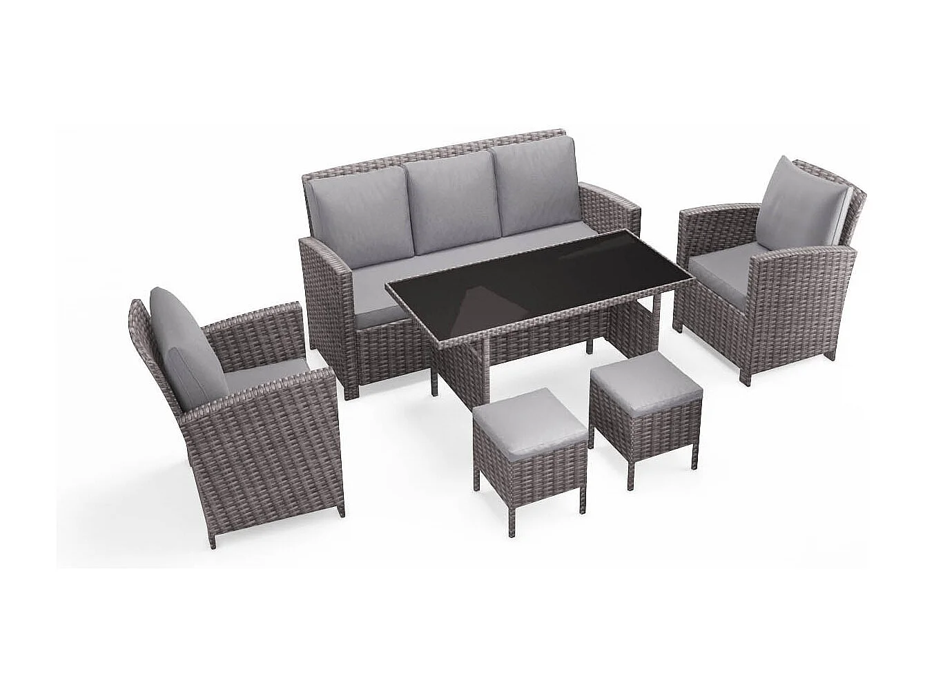 Conjunto de jardim 7 lugares em resina entrançada cinza claro MODERNA