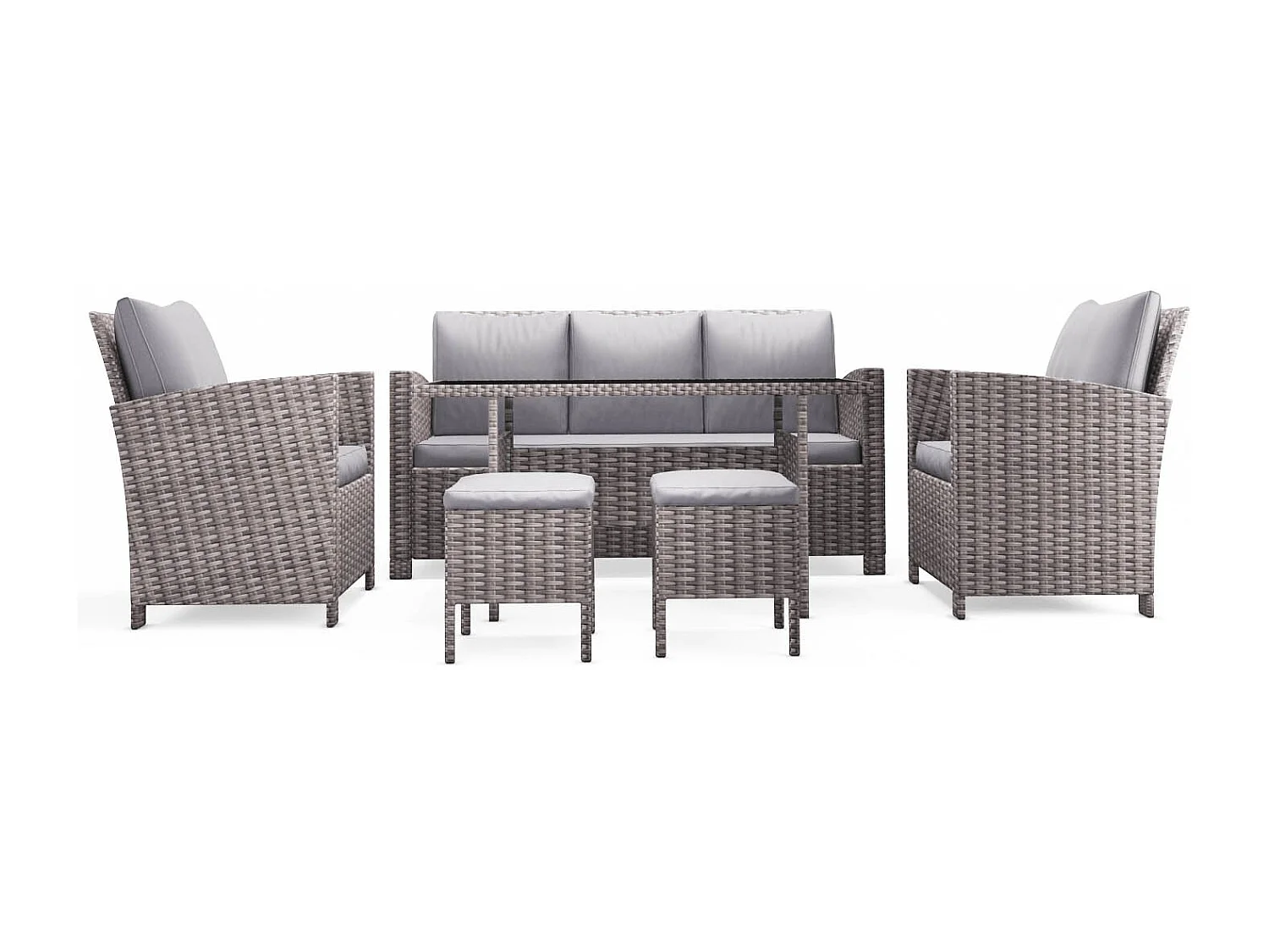 Conjunto de jardim 7 lugares em resina entrançada cinza claro MODERNA
