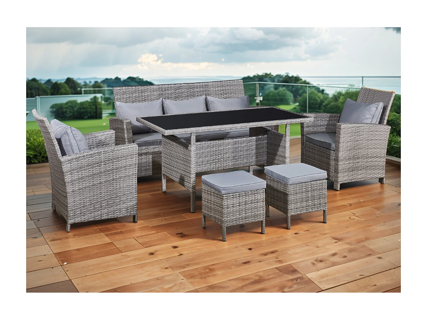 7-teiliges Gartenmöbel-Set aus hellgrauem Polyrattan MODERNA