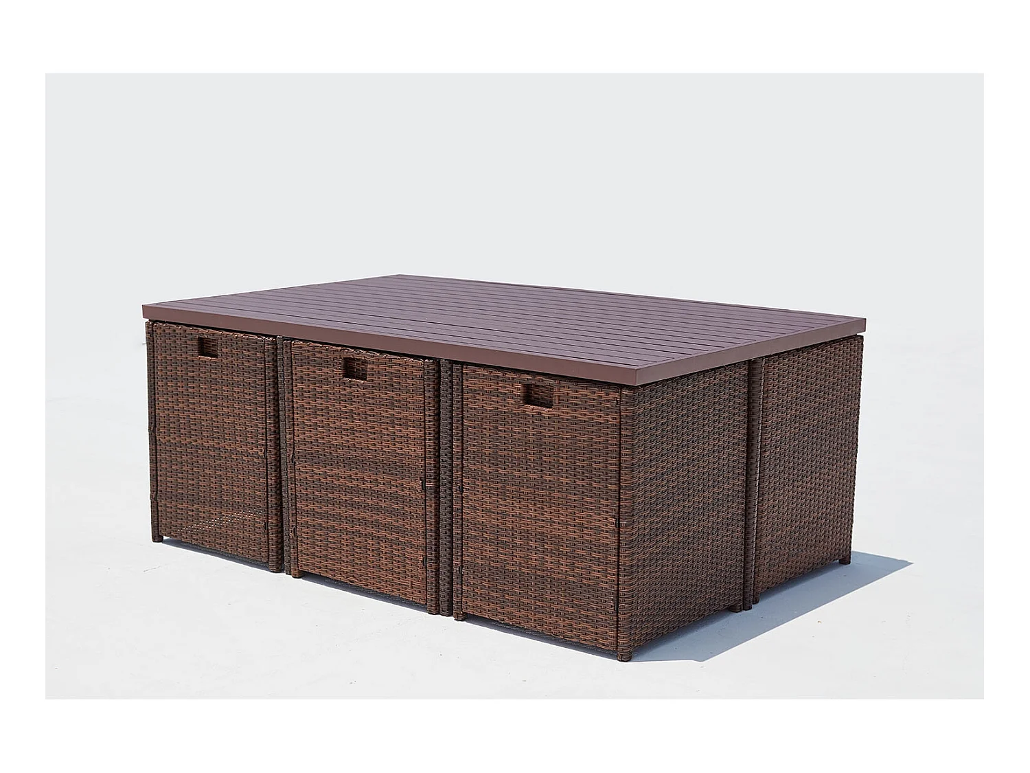 Table et chaise 10 places encastrables alu résine marron-blanc SUNSET