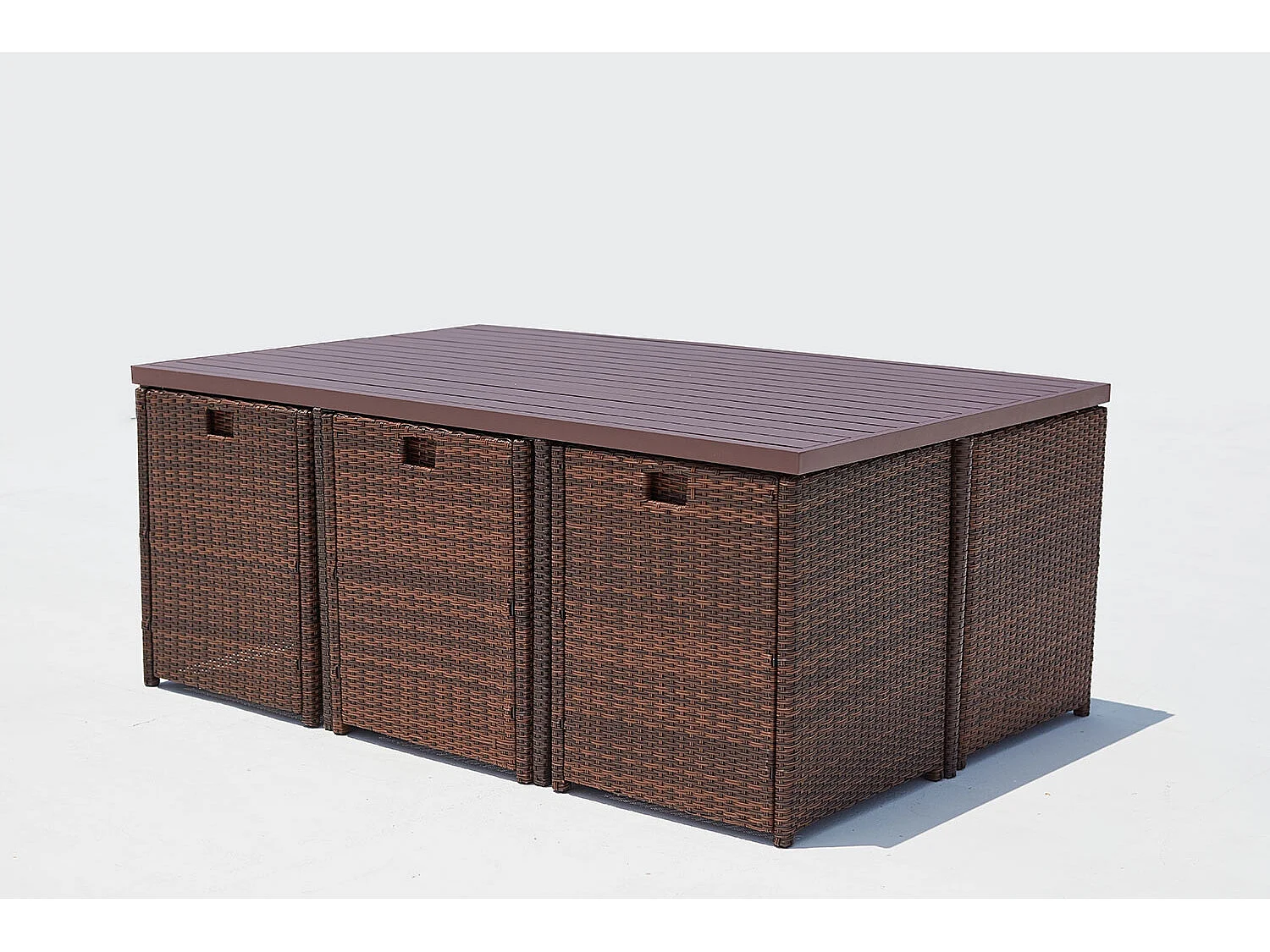 Table et chaise 10 places encastrables alu résine marron-blanc SUNSET