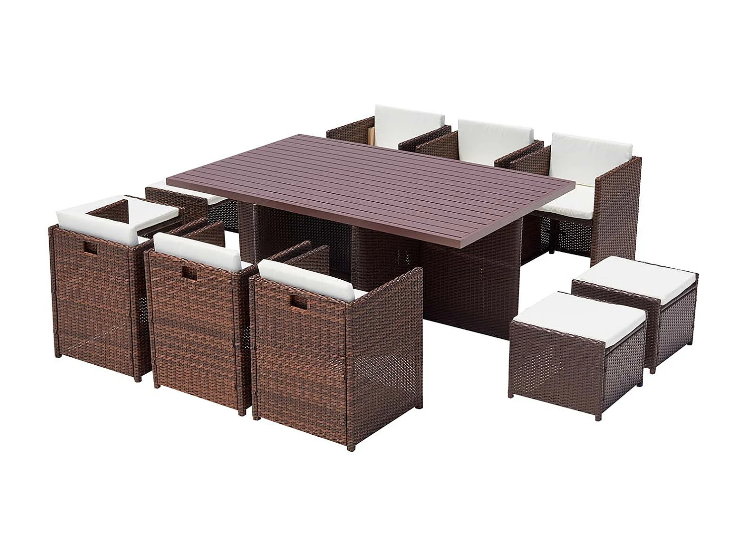 Table et chaise 10 places encastrables alu résine marron-blanc SUNSET