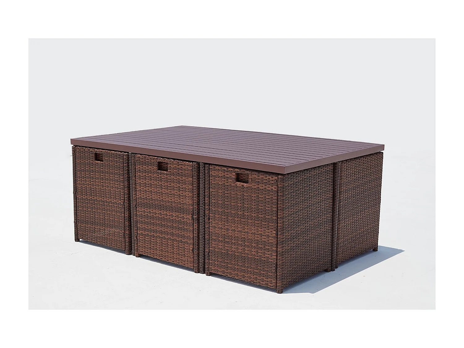 Table et chaise 10 places encastrables alu résine marron-blanc SUNSET