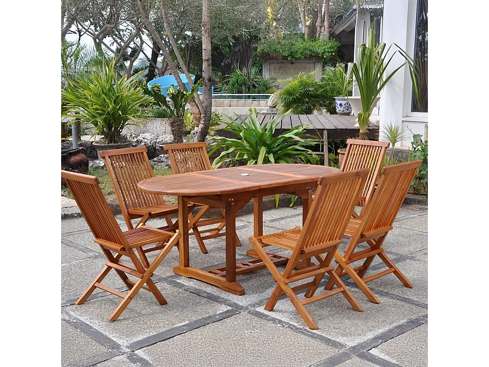 Salon de jardin Teck huilé 6 personnes - Table ovale + 6 chaises LUBOK