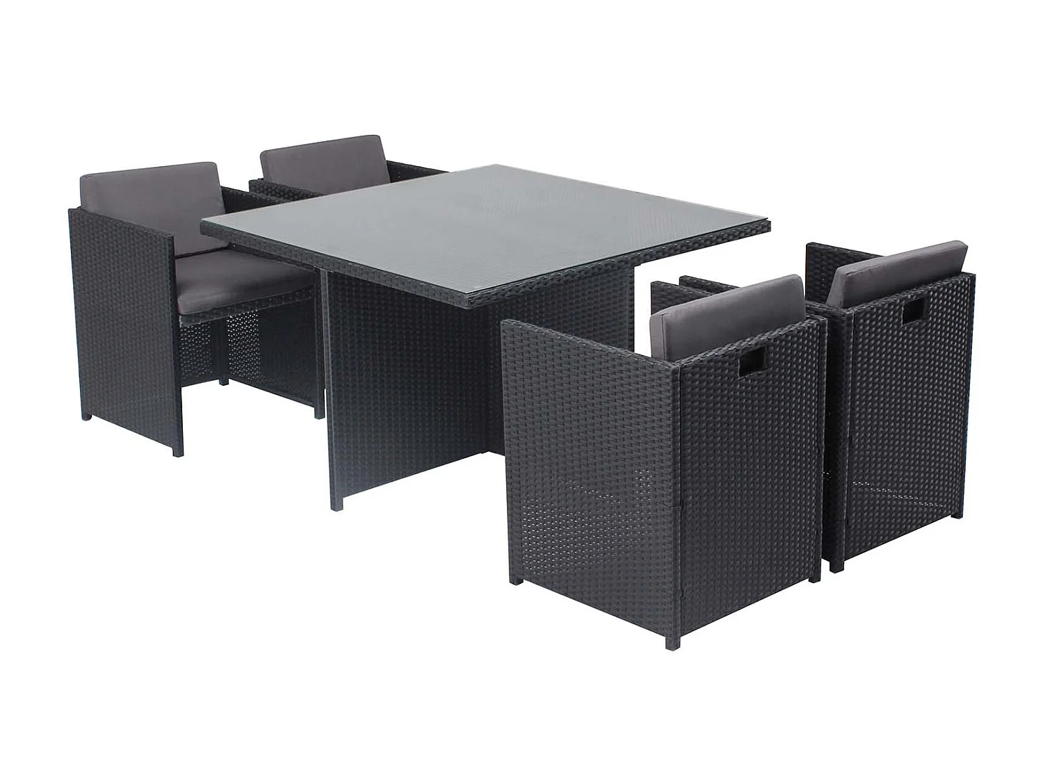 Salotto da giardino a incasso 4 posti resina intrecciata nero/grigio MIAMI