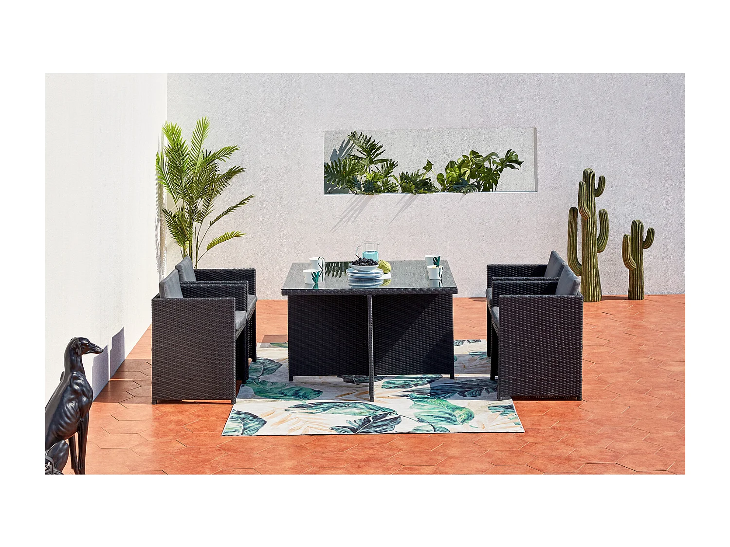Salotto da giardino a incasso 4 posti resina intrecciata nero/grigio MIAMI