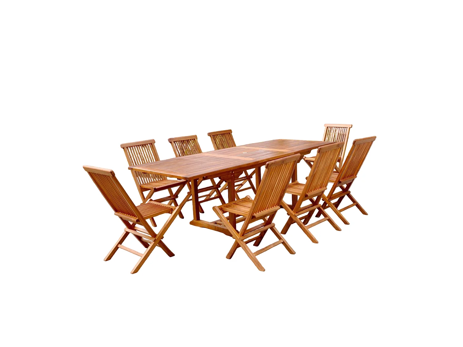 Salon de jardin Teck huilé 8 personnes - Table rectangle + 8 chaises LUBOK