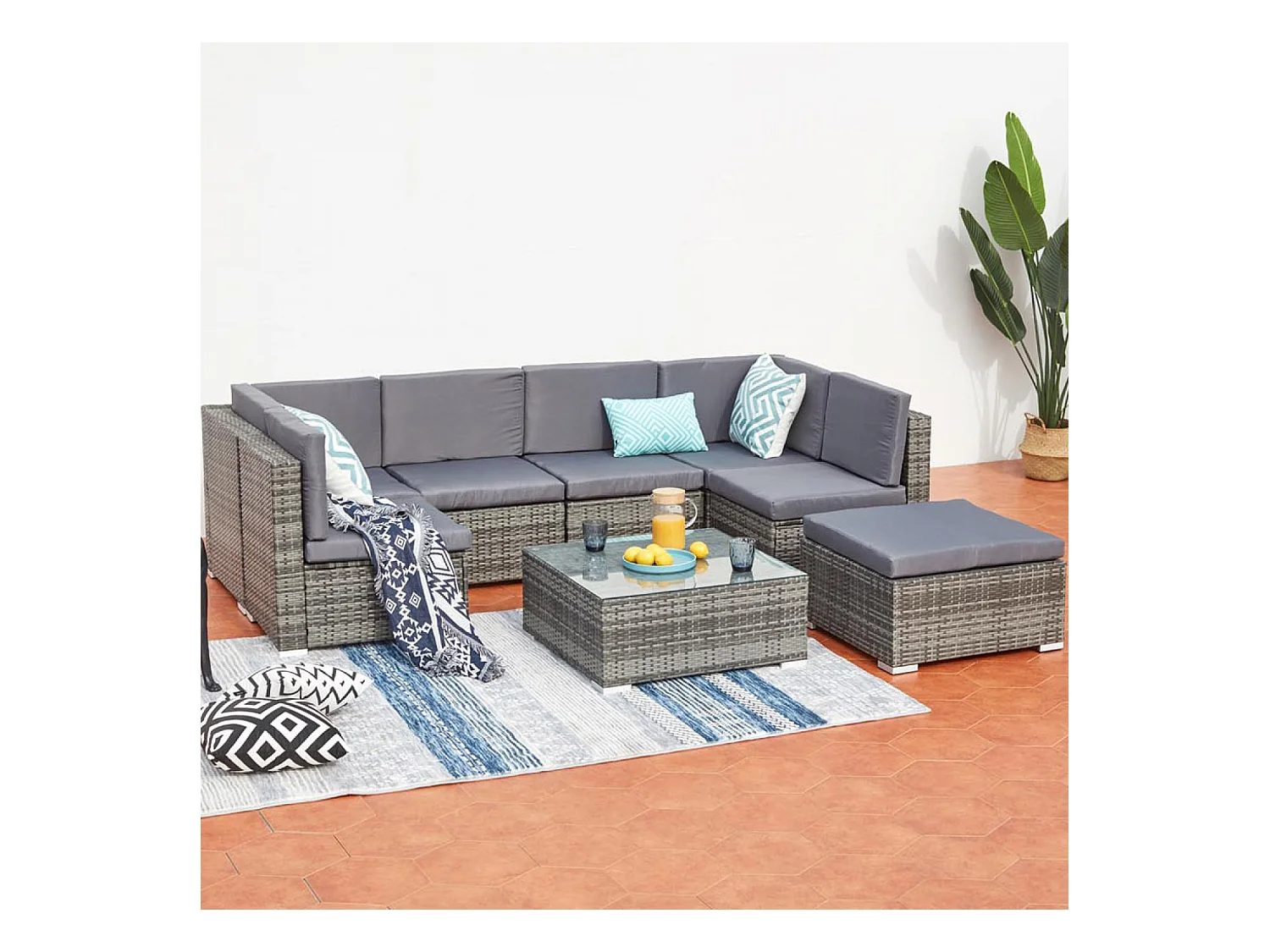 Conjunto de jardim baixo de 8 lugares em resina e aço cinza GUADALO - Moderno, confortável e resistente às intempéries