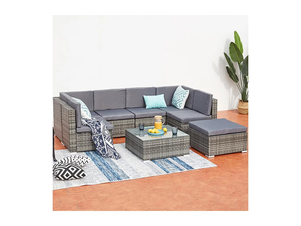 Conjunto de jardim baixo de 8 lugares em resina e aço cinza GUADALO - Moderno, confortável e resistente às intempéries