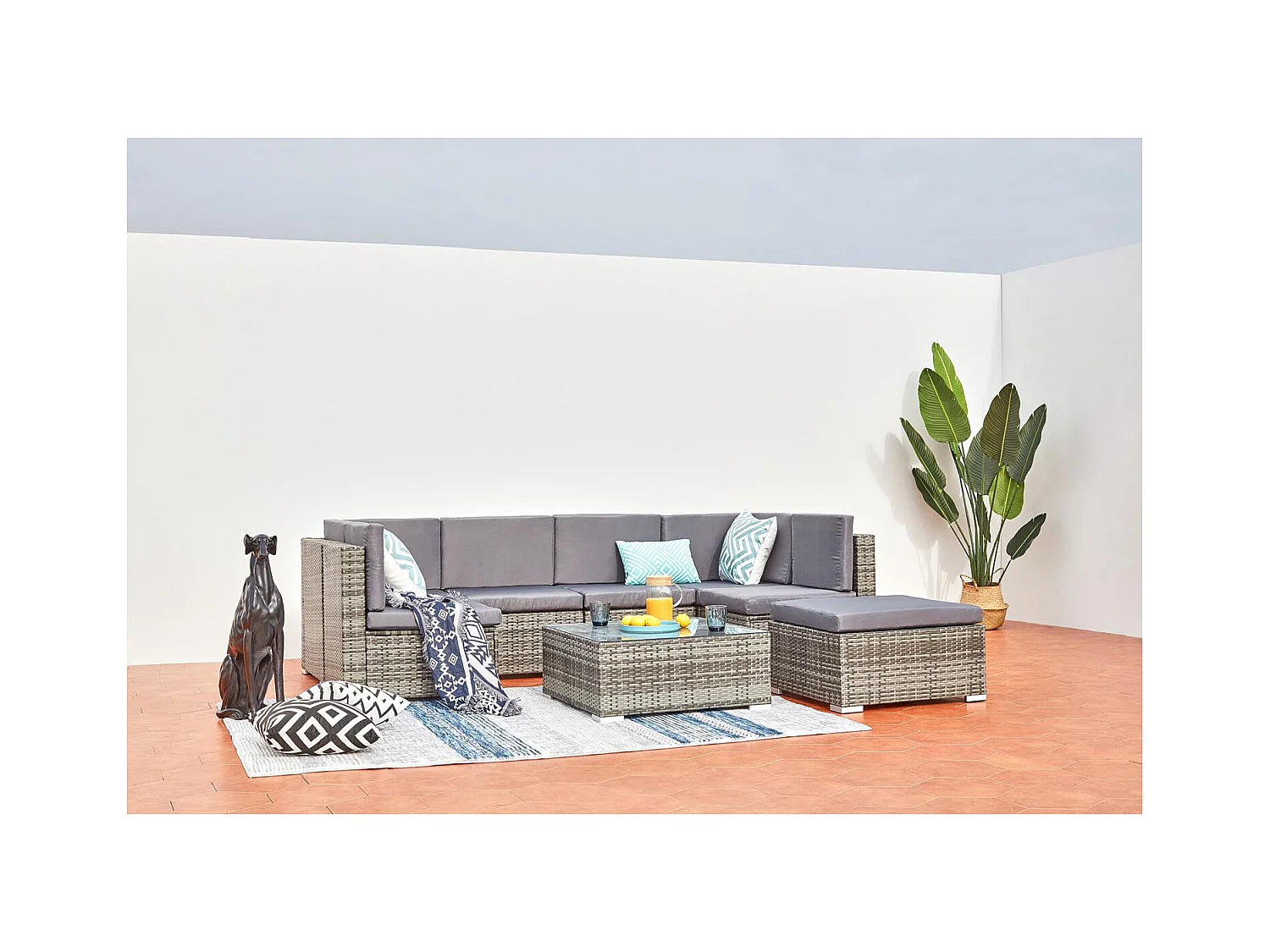 Conjunto de jardim baixo de 8 lugares em resina e aço cinza GUADALO - Moderno, confortável e resistente às intempéries