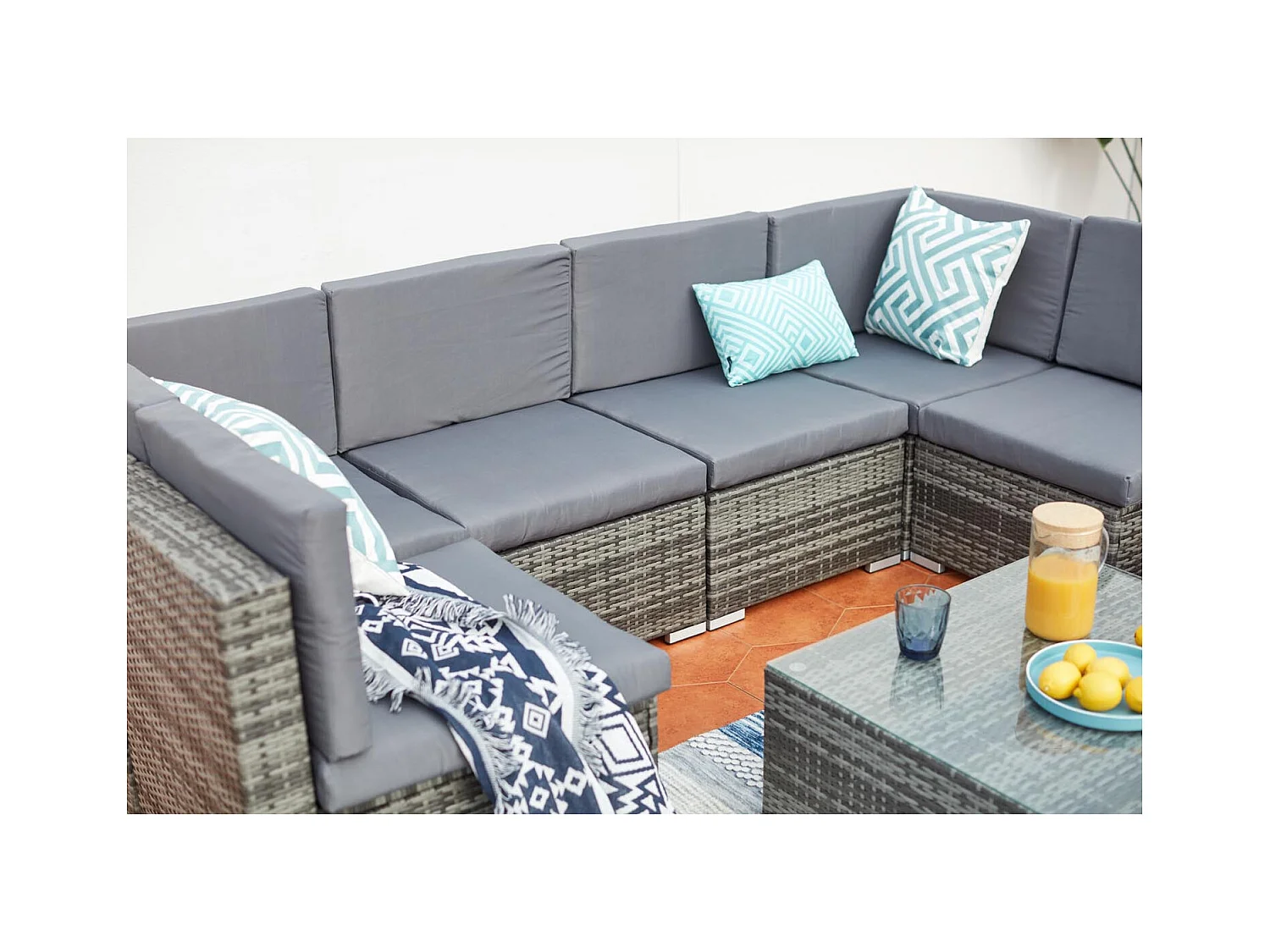 Conjunto de jardim baixo de 8 lugares em resina e aço cinza GUADALO - Moderno, confortável e resistente às intempéries