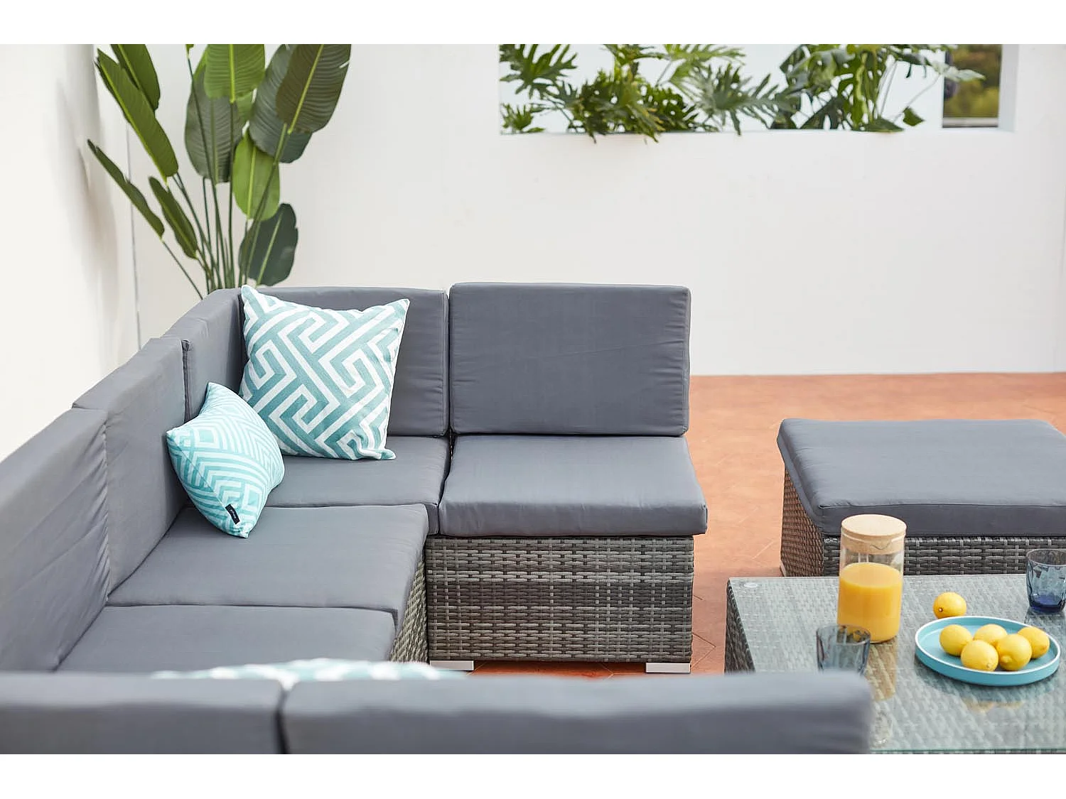 Salon de jardin bas 8 places en résine & acier gris GUADALO