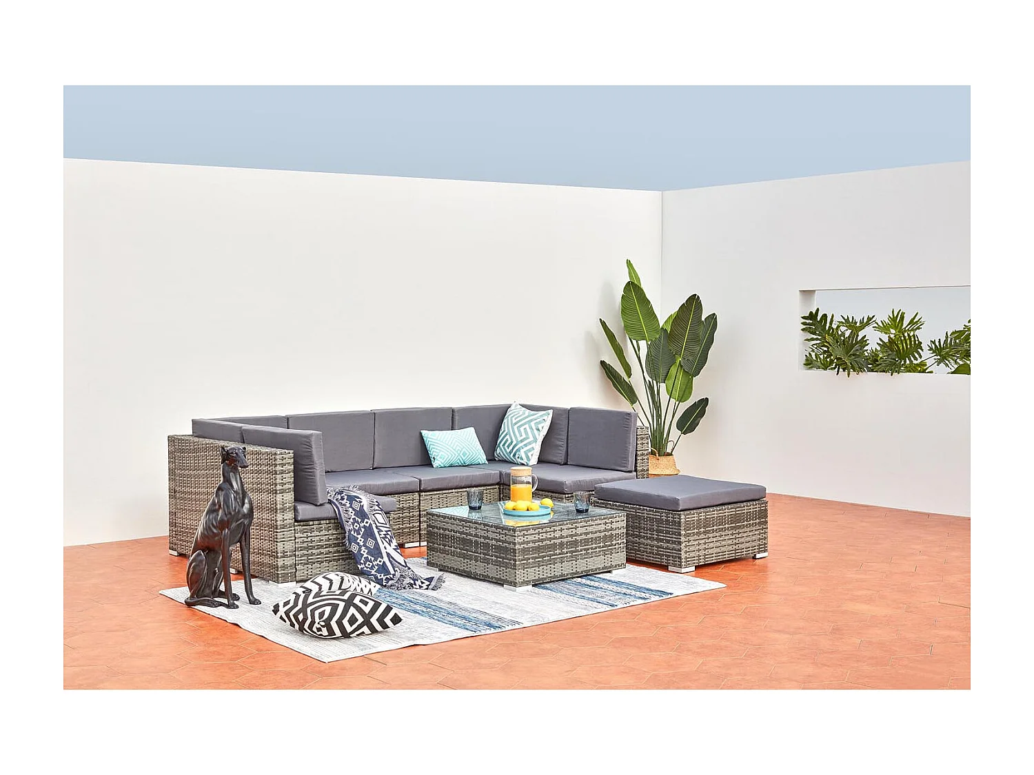 Salon de jardin bas 8 places en résine & acier gris GUADALO