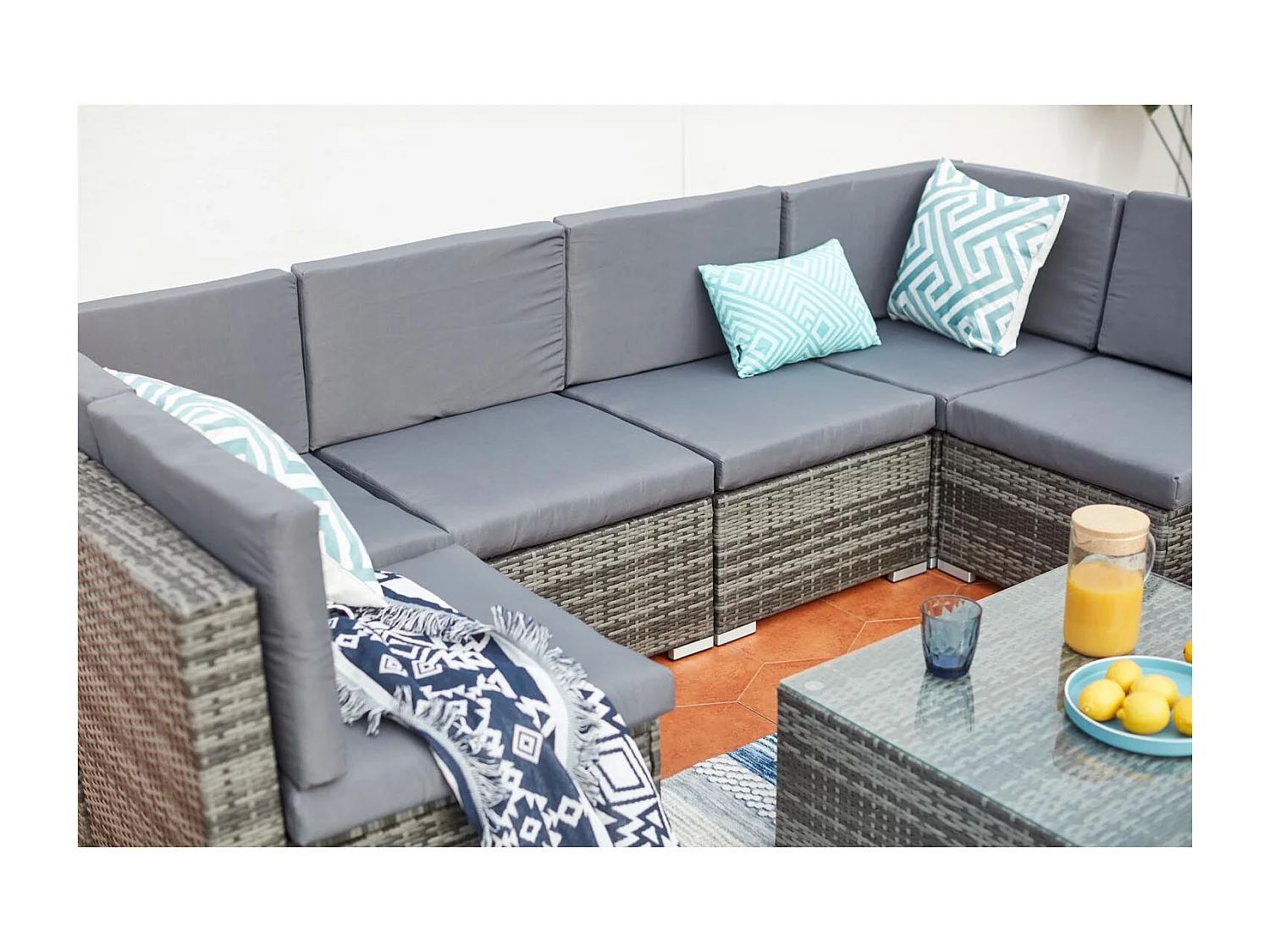 Salon de jardin bas 8 places en résine & acier gris GUADALO