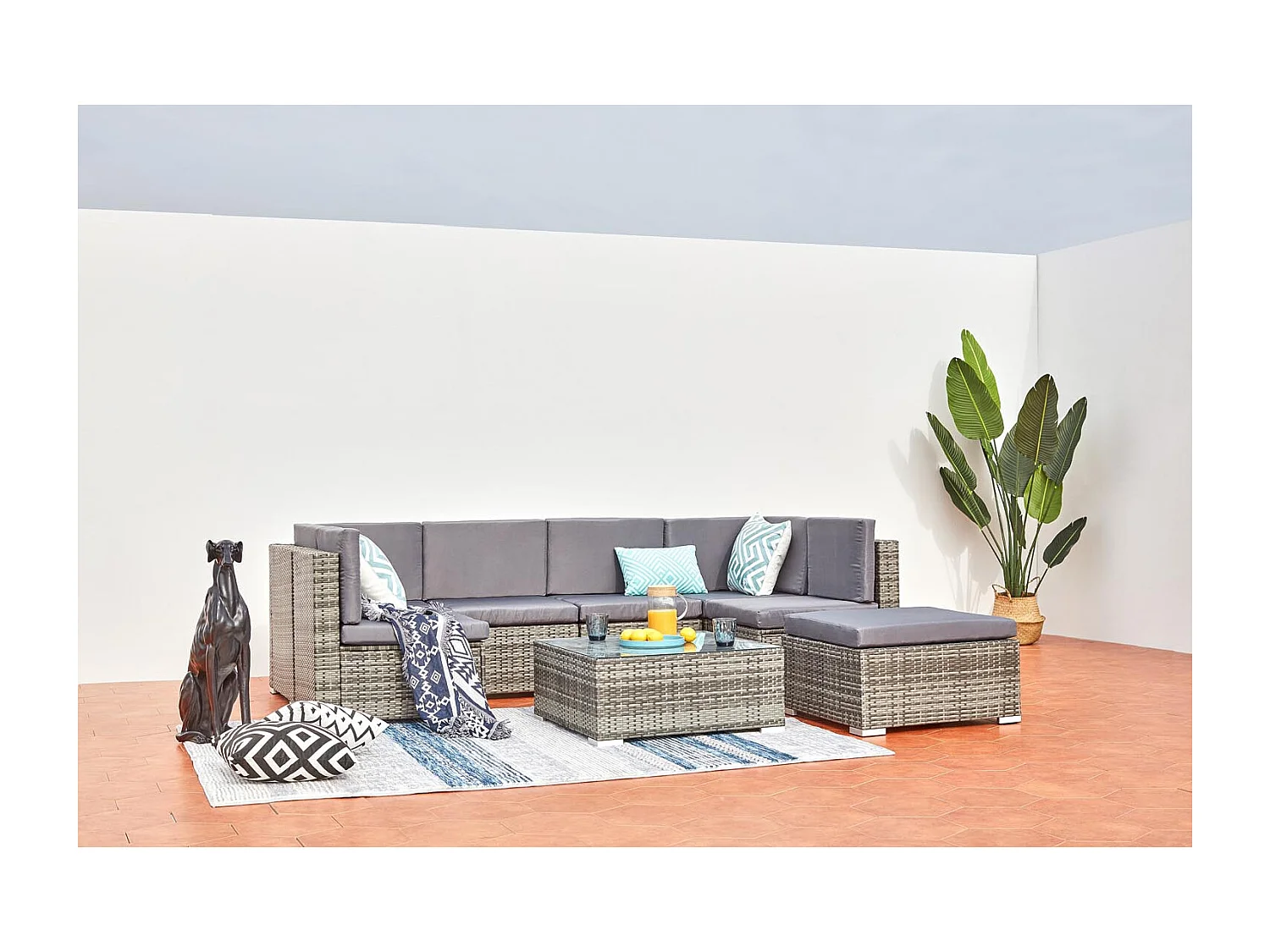 Niedriges 8-Sitzer Gartenmöbel-Set aus Harz und Stahl in Grau GUADALO - Modern, komfortabel und wetterbeständig