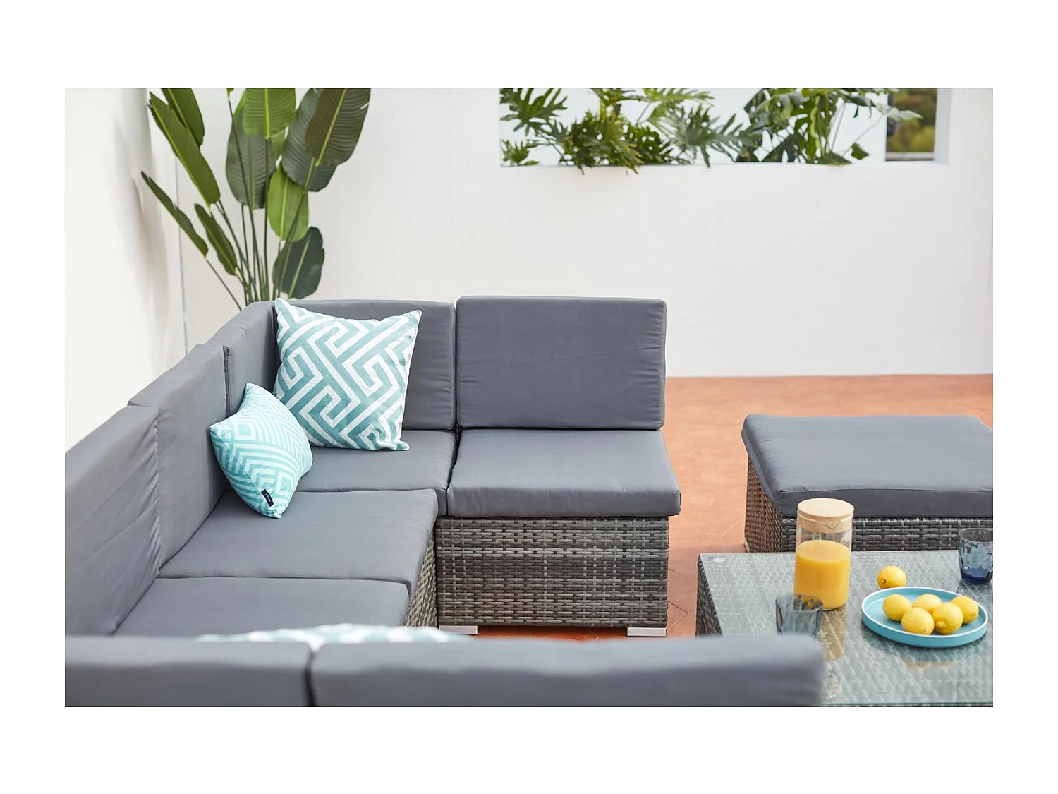 Conjunto de jardín bajo 8 plazas de resina y acero gris GUADALO