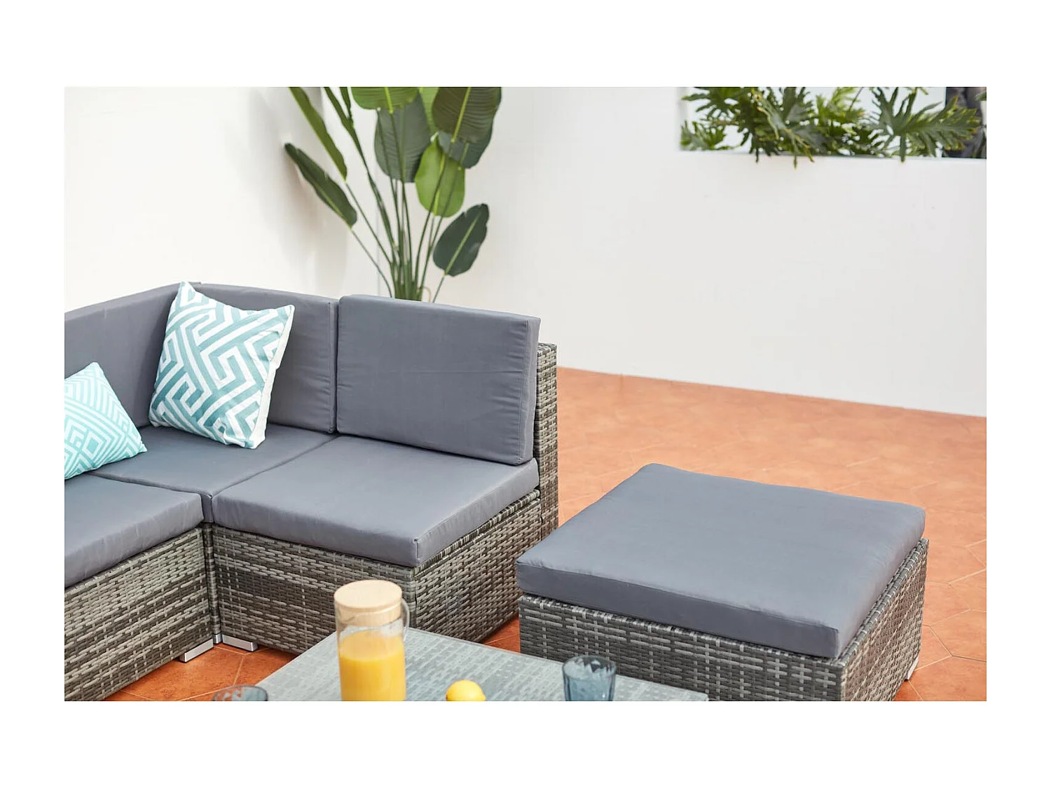 Conjunto de jardín bajo 8 plazas de resina y acero gris GUADALO