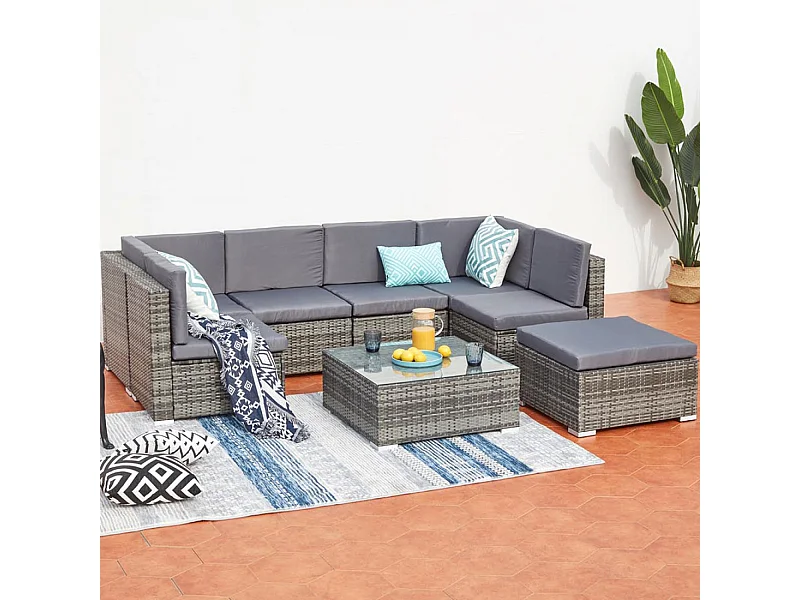 Lage tuinset 8 plaatsen van hars en grijs staal GUADALO - Modern, comfortabel en bestand tegen weer en wind