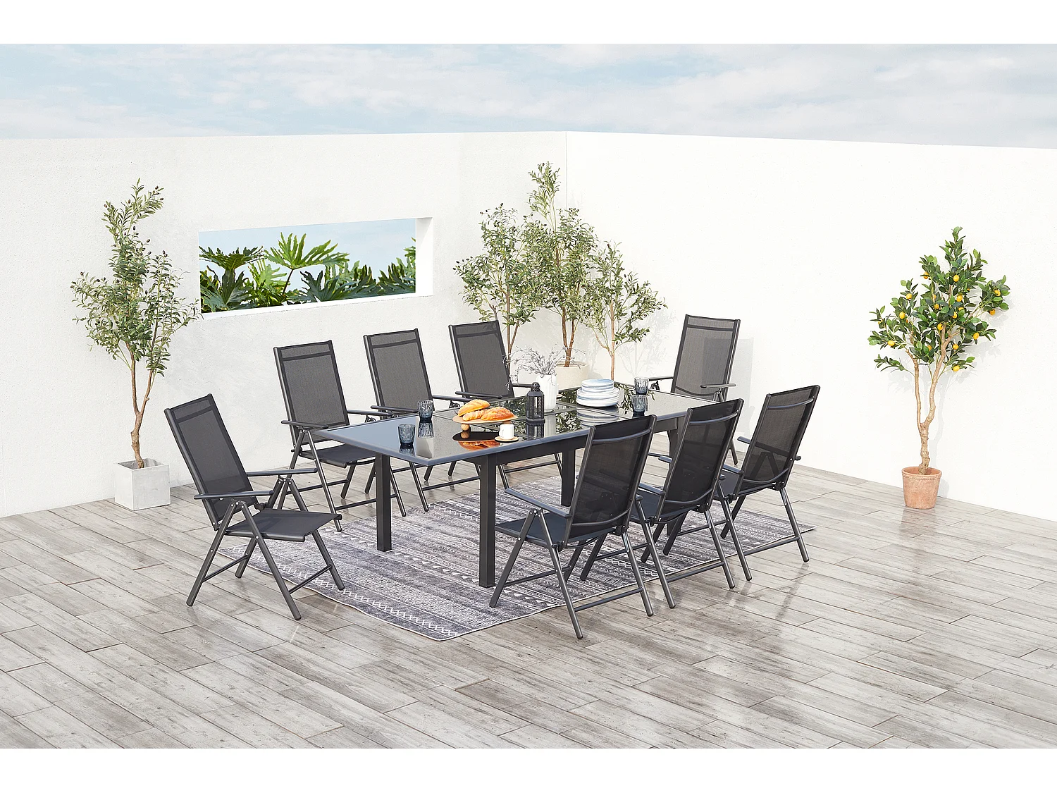 Table de jardin et 8 chaises en aluminium gris RAVENNE