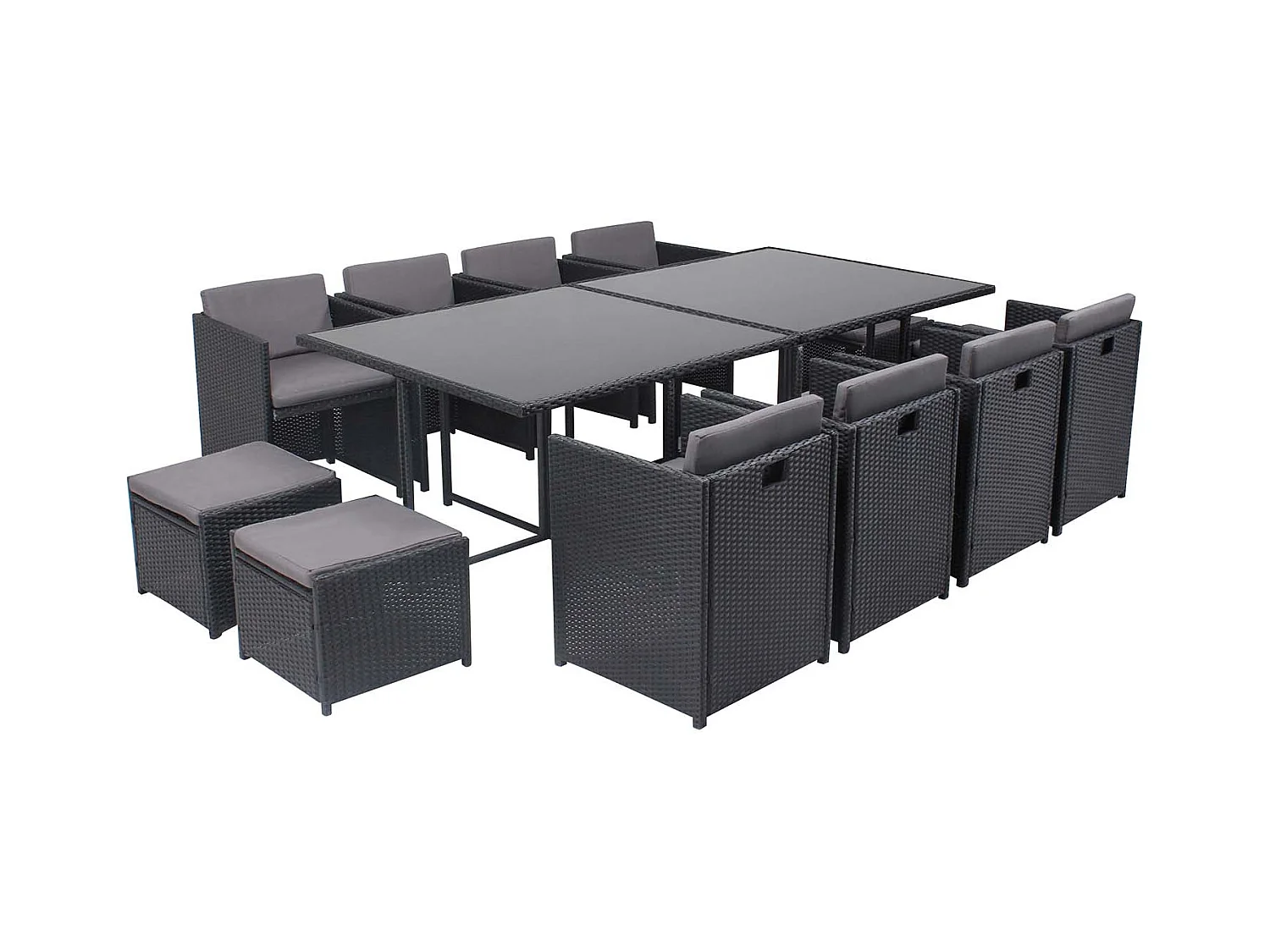 Salotto da giardino a incasso 12 posti resina intrecciata nero/grigio MIAMI