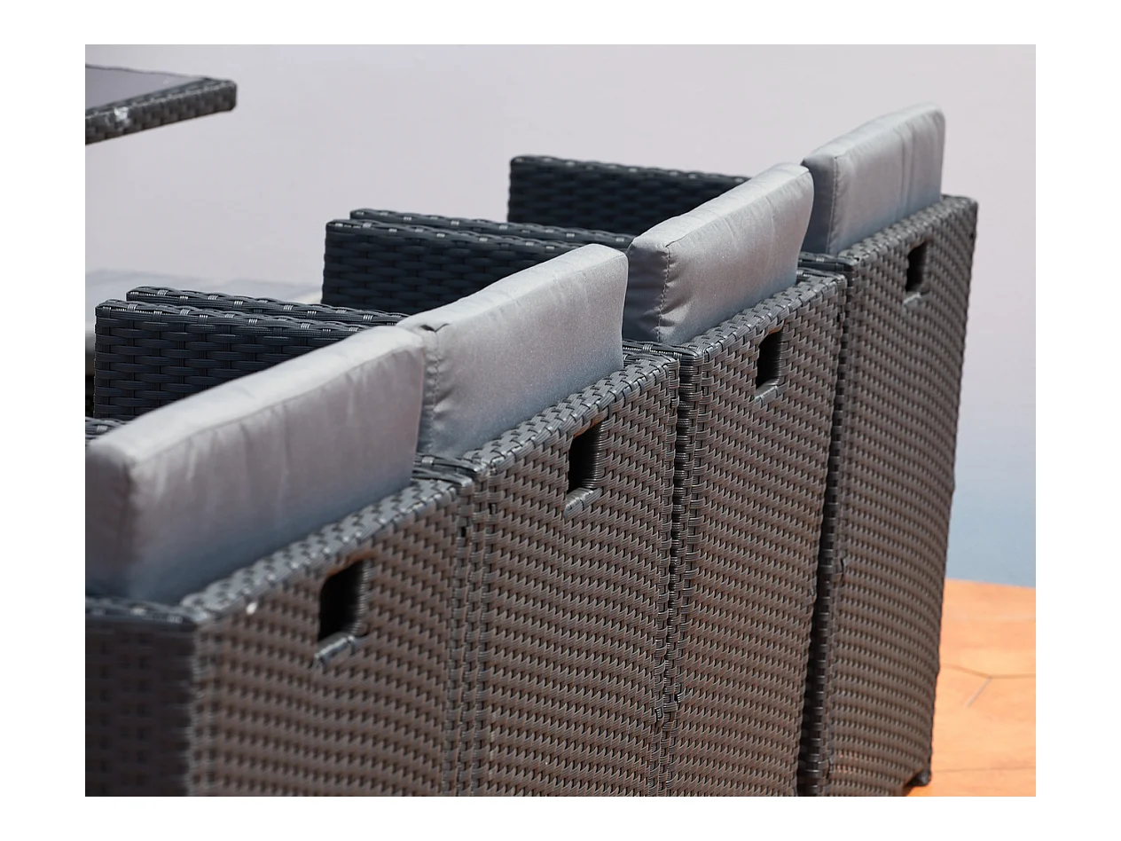 Salotto da giardino a incasso 12 posti resina intrecciata nero/grigio MIAMI