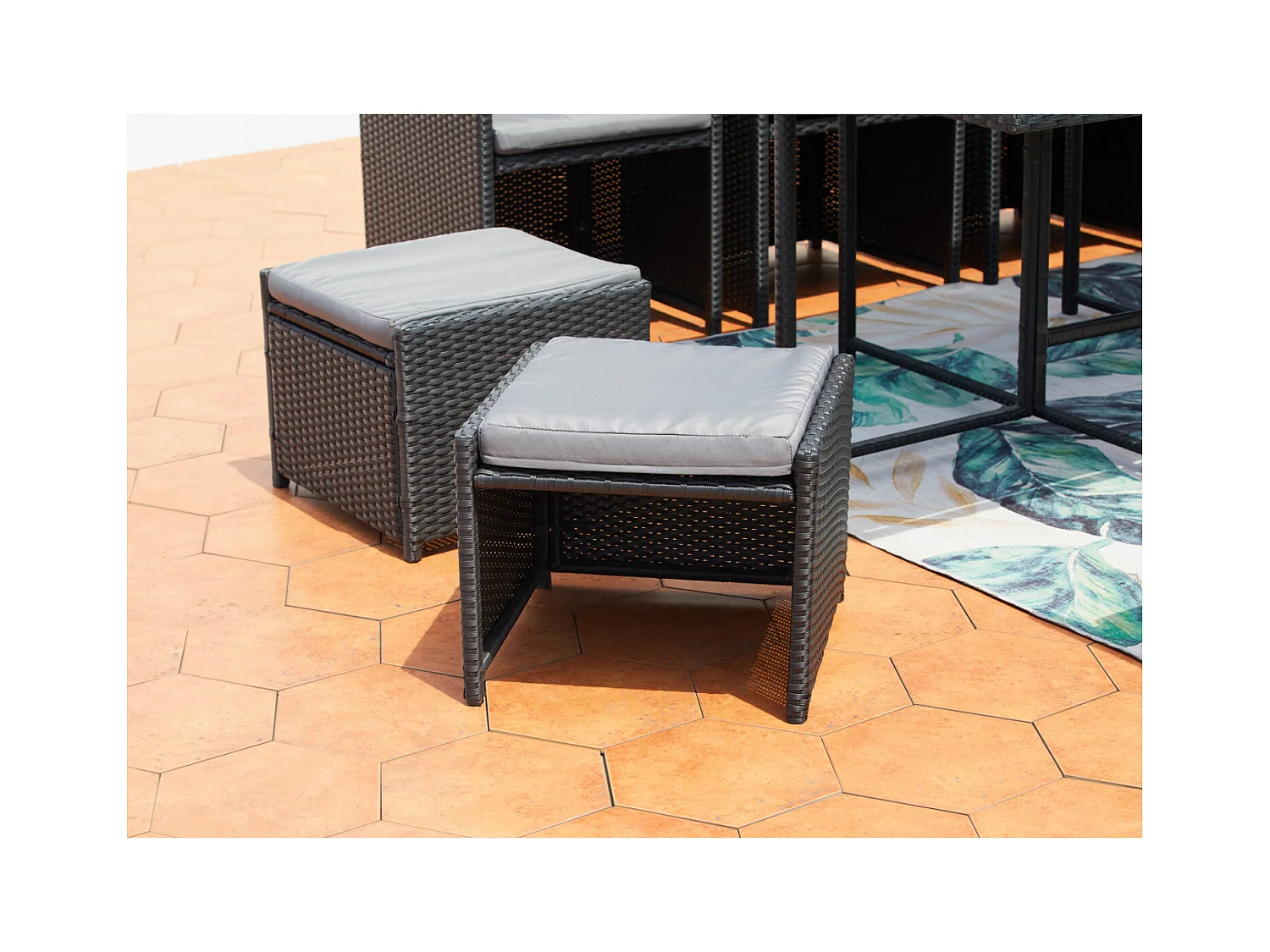 Salotto da giardino a incasso 12 posti resina intrecciata nero/grigio MIAMI