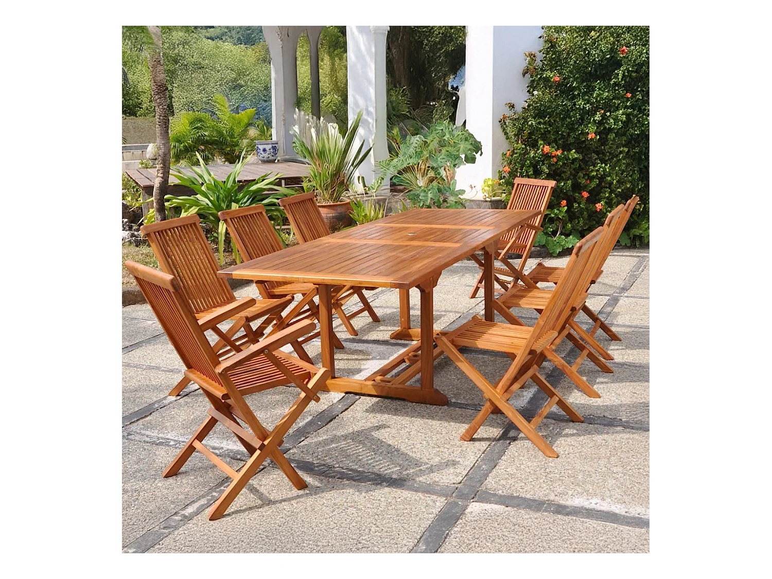 Table rectangulaire 6 chaises et 2 fauteuils en teck huilé LUBOK