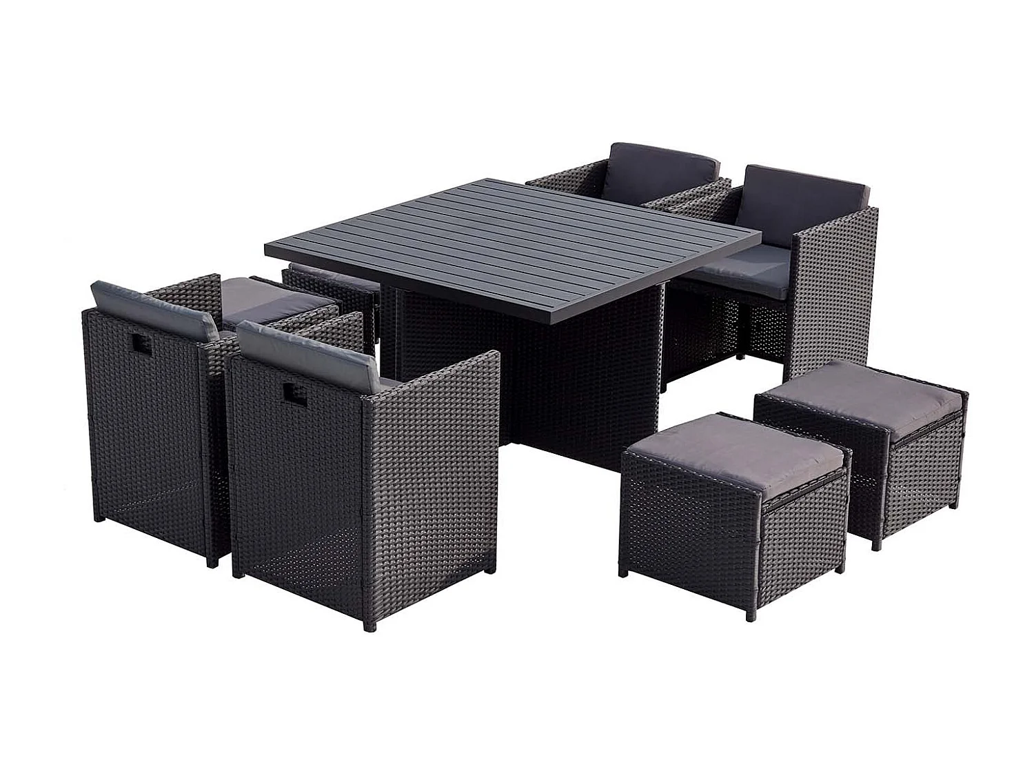 Salotto da giardino a incasso 8 posti resina intrecciata nero/grigio SUNSET