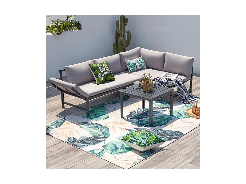 Garten Lounge Set mit 4 Sitzplätzen in Dunkelgrau mit verstellbarem Sofa TEORA