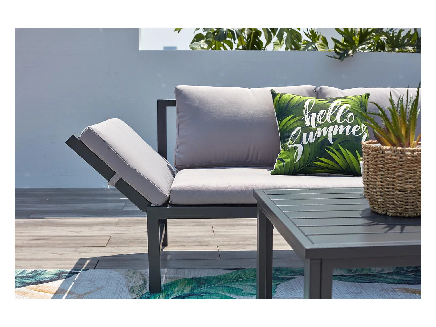 Garten Lounge Set mit 4 Sitzplätzen in Dunkelgrau mit verstellbarem Sofa TEORA