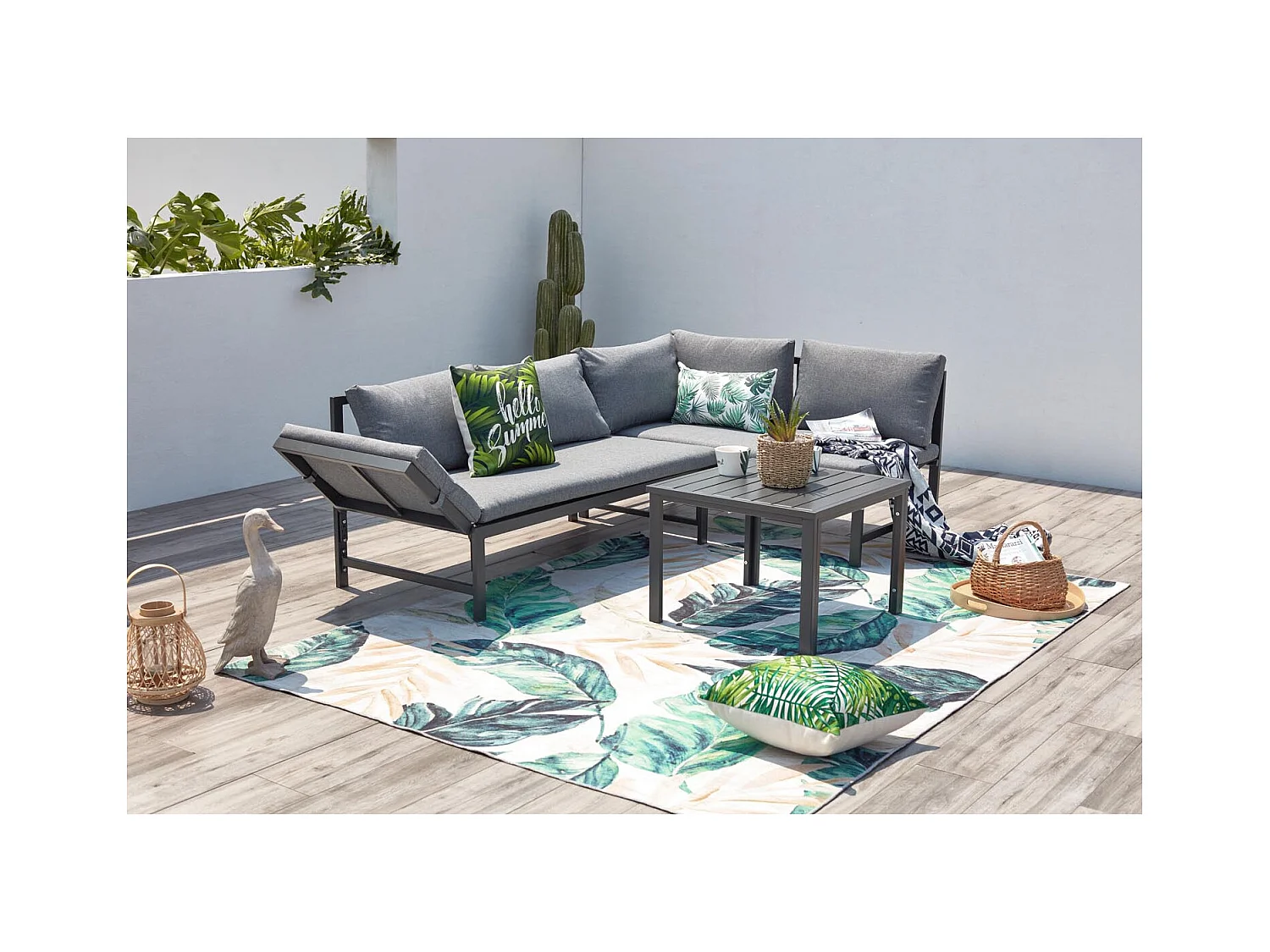 Garten Lounge Set mit 4 Sitzplätzen in Dunkelgrau mit verstellbarem Sofa TEORA