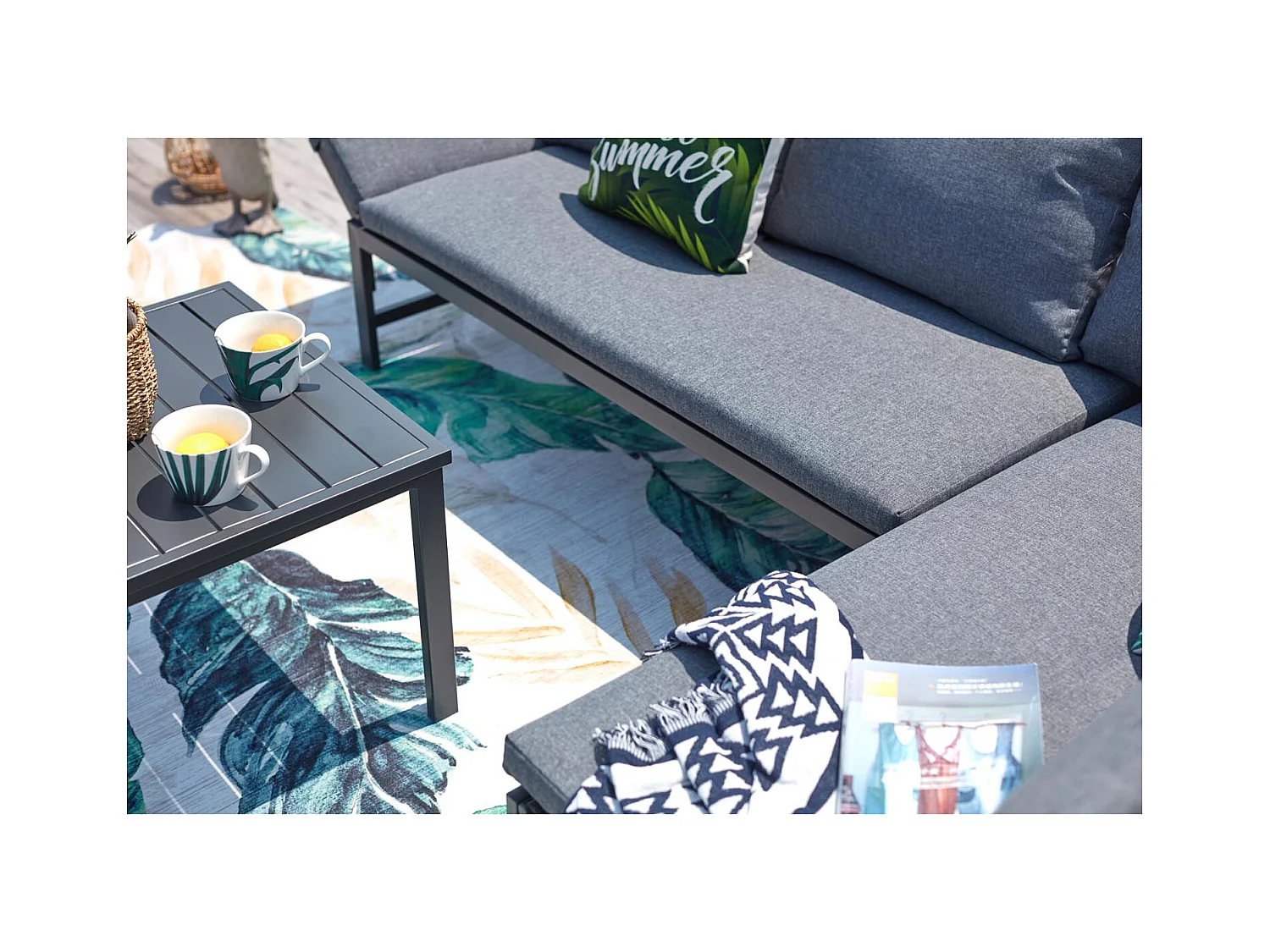 Garten Lounge Set mit 4 Sitzplätzen in Dunkelgrau mit verstellbarem Sofa TEORA