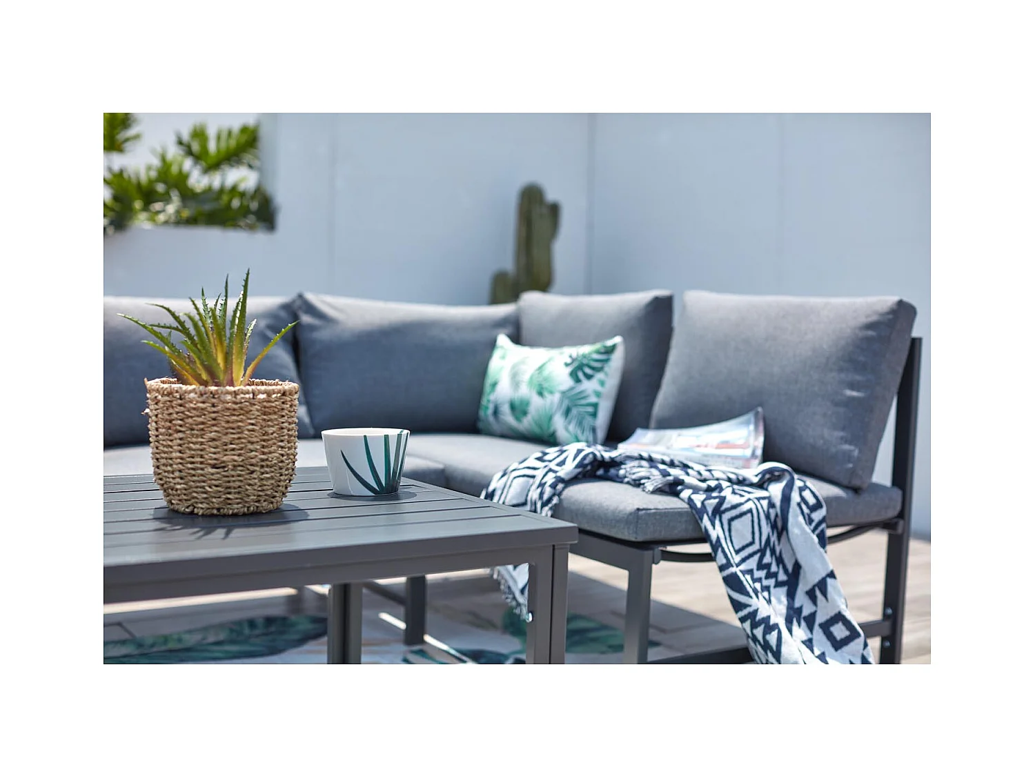 Garten Lounge Set mit 4 Sitzplätzen in Dunkelgrau mit verstellbarem Sofa TEORA