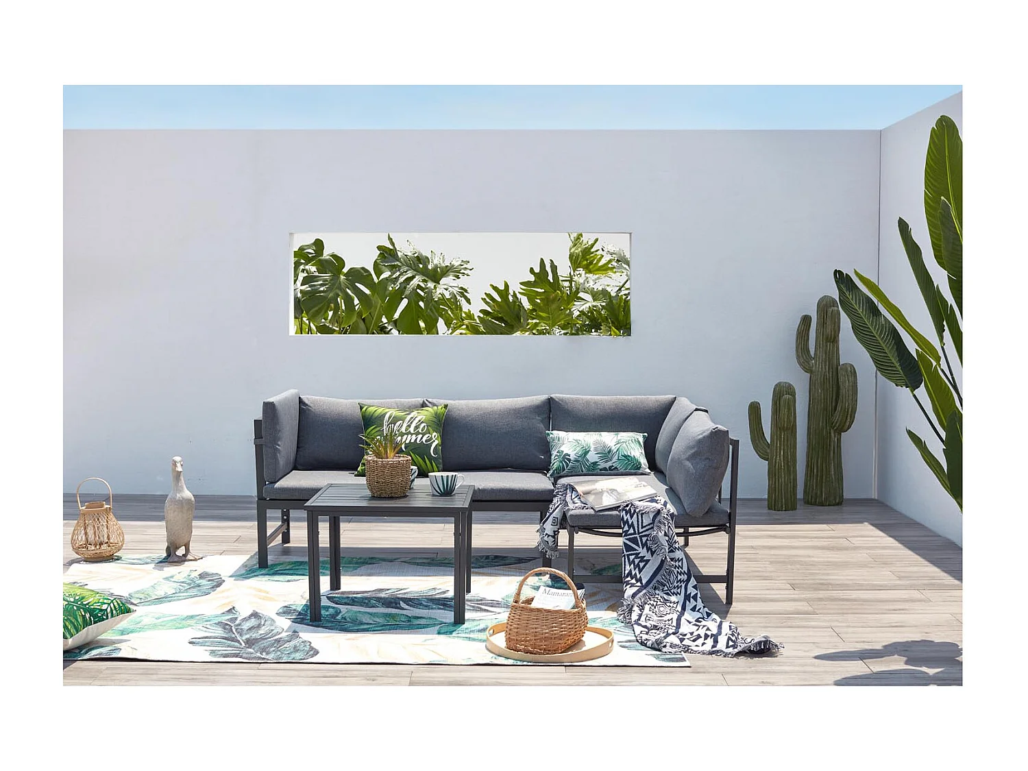 Garten Lounge Set mit 4 Sitzplätzen in Dunkelgrau mit verstellbarem Sofa TEORA
