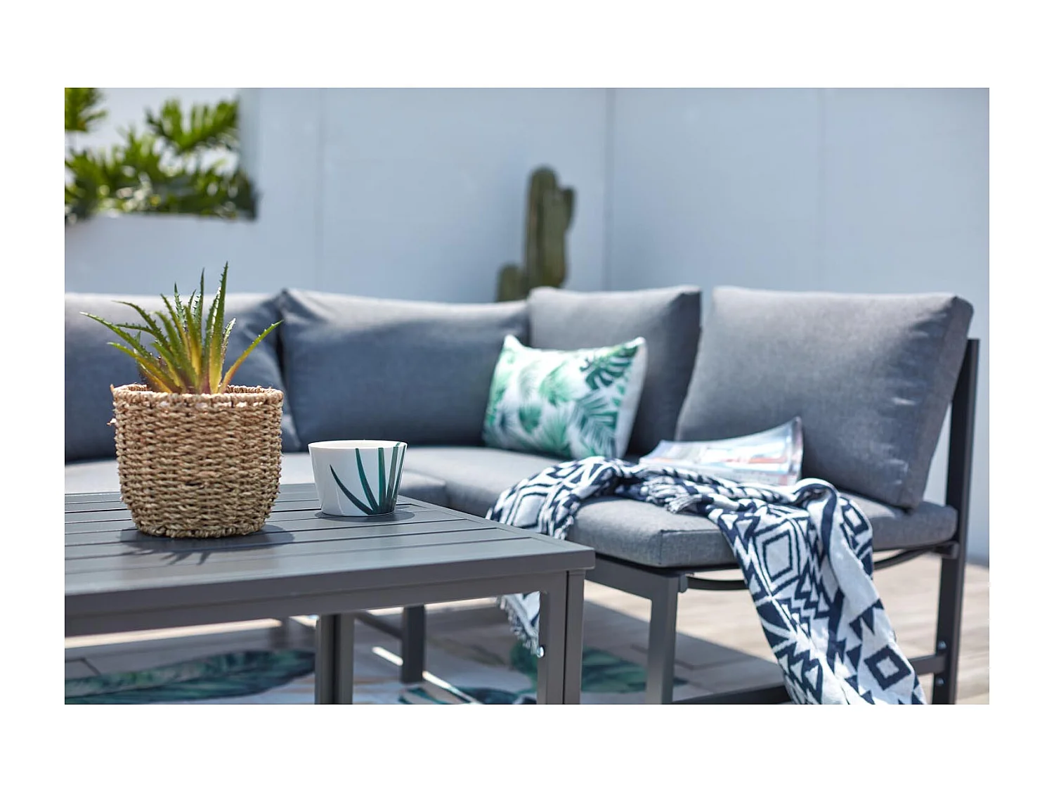 Garten Lounge Set mit 4 Sitzplätzen in Dunkelgrau mit verstellbarem Sofa TEORA