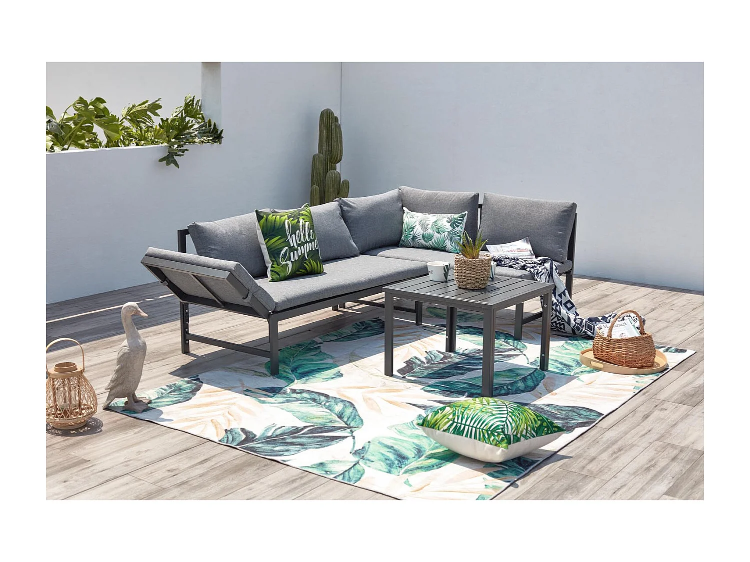 Salon de jardin bas 4 places canapé inclinable KATEA