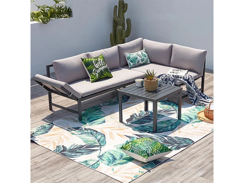 Garten Lounge Set mit 4 Sitzplätzen in Dunkelgrau mit verstellbarem Sofa TEORA